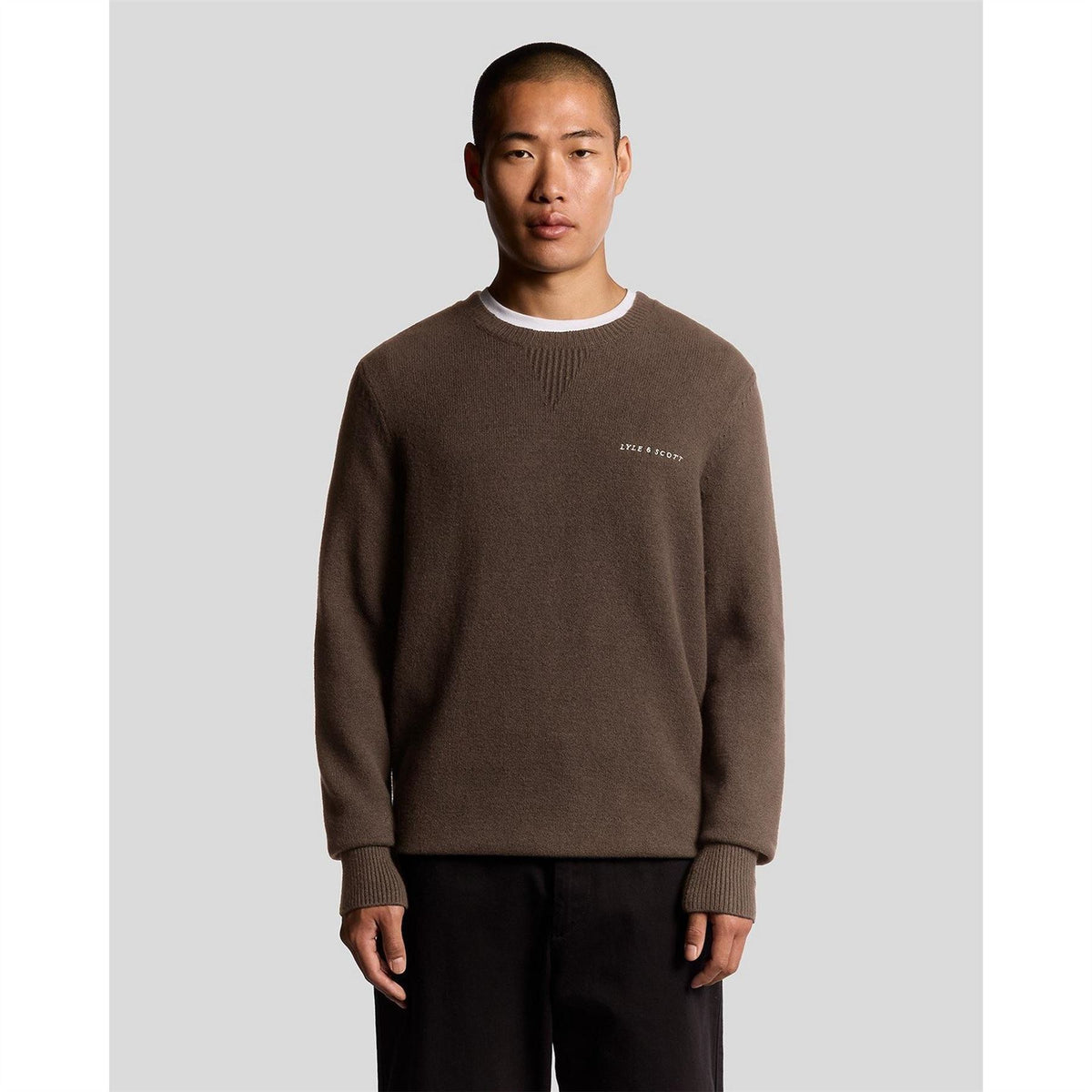 Lyle and Scott Crew Neck Ribbed Collar Long Sleeve Sweater