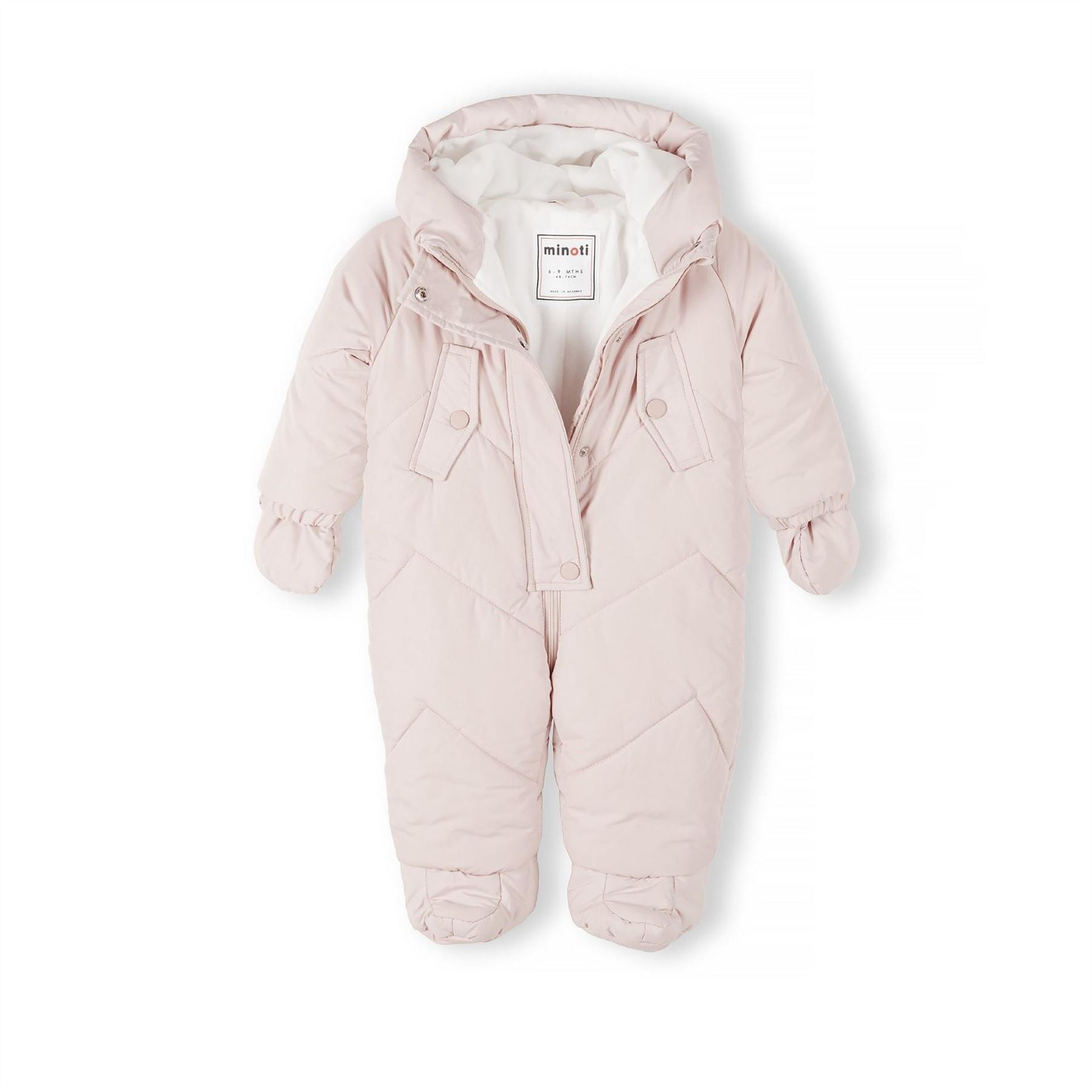 Minoti Girls Snowsuit With Hood Ears Detachable Mittens Light Pink