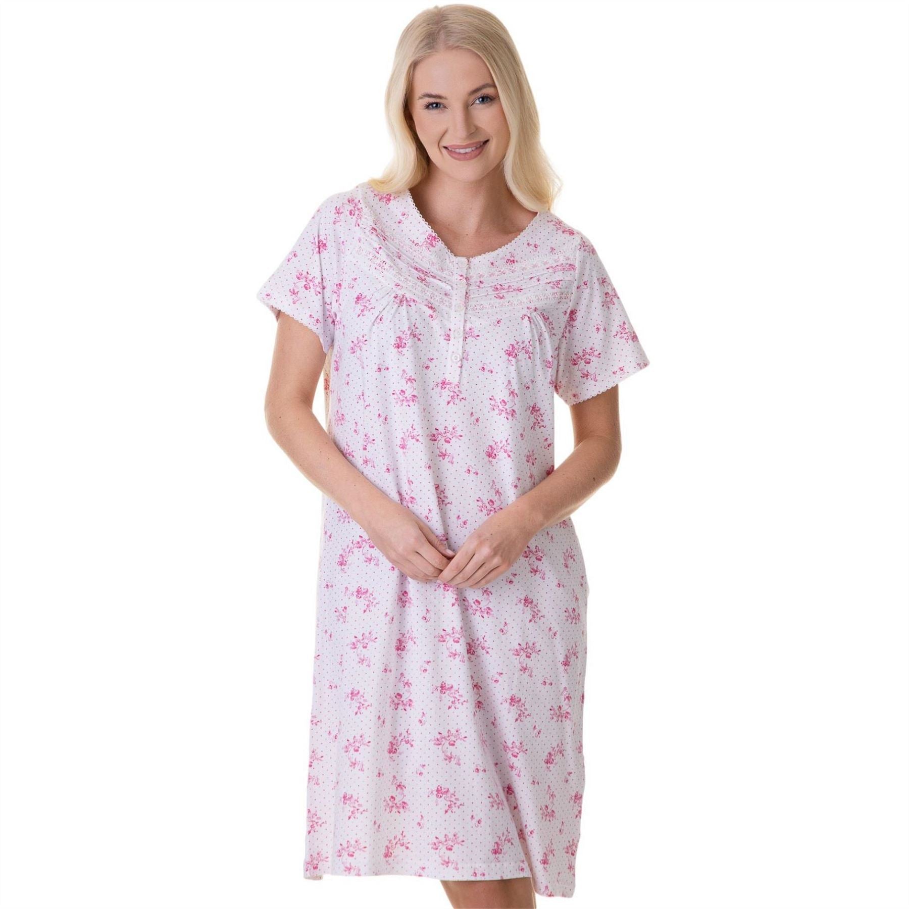 Camille 100 Percent  Cotton Luxury Porcelain Floral Short Sleeve Nightdress