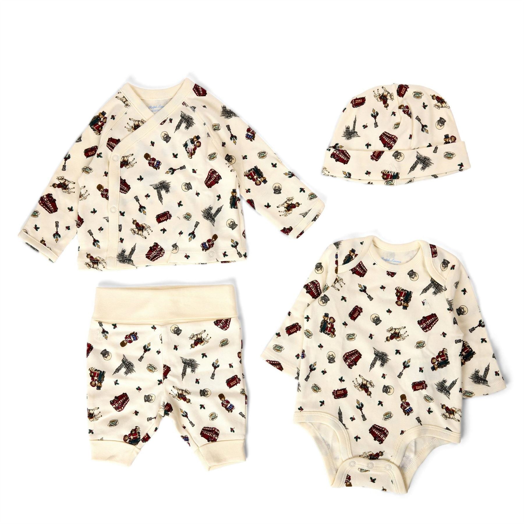 Polo Ralph Lauren Bearville Gift Jacket Bodysuit Leggings And Beanie Clothing Set