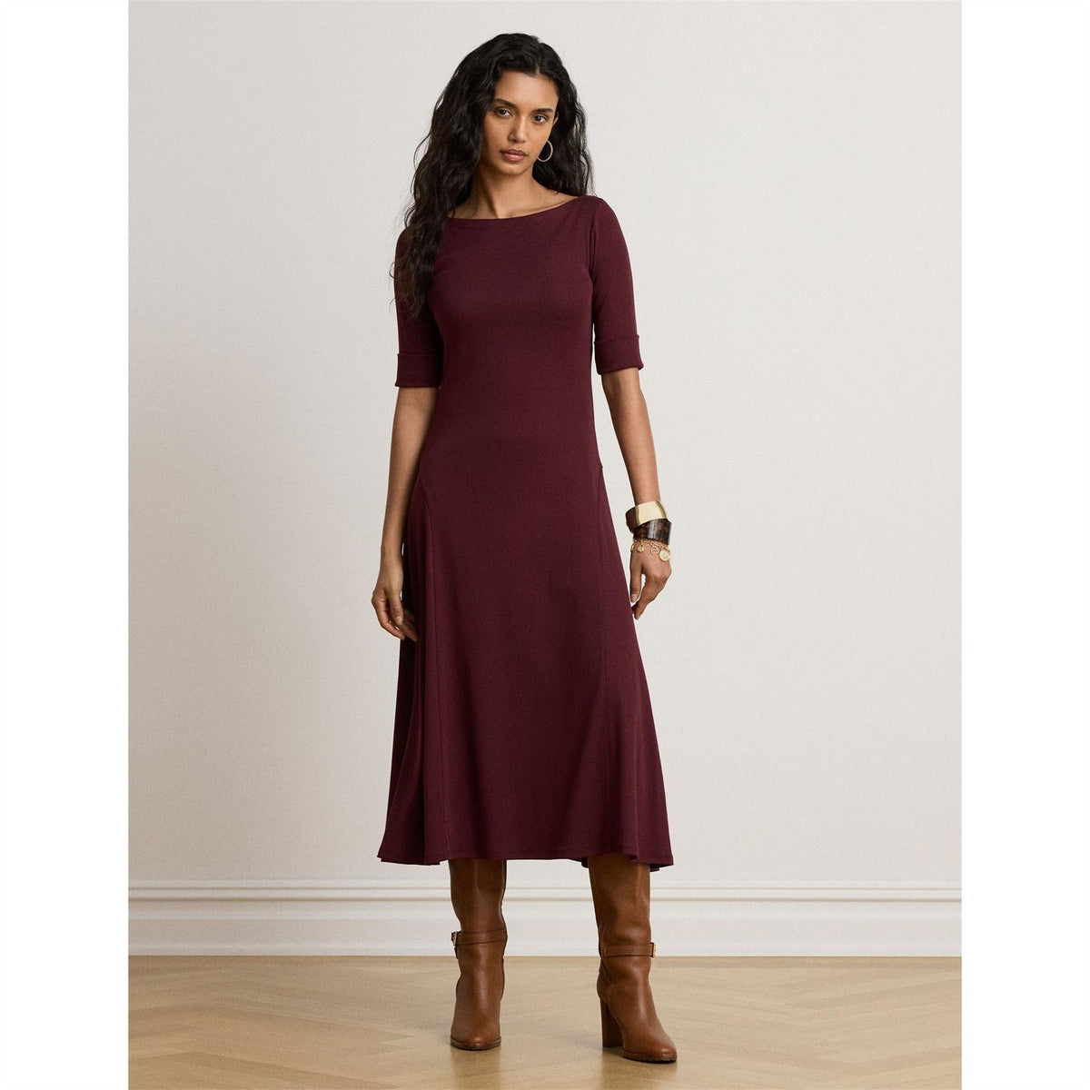 Lauren by Ralph Lauren Boat Neck Jersey Midi Dress