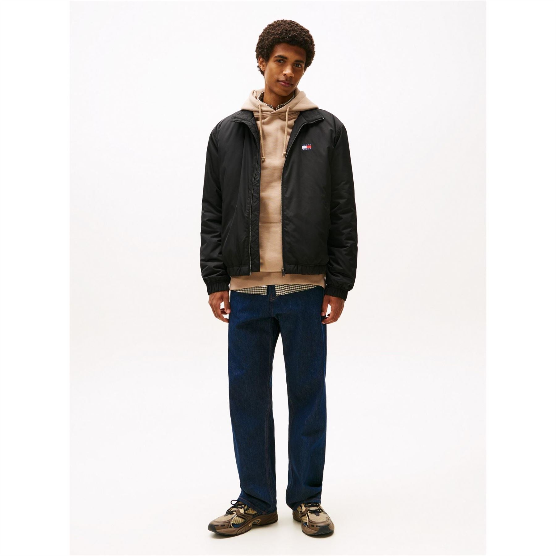 Tommy Jeans Solid Patterned Ribbed Cuff Mock Neck Harrington Jacket