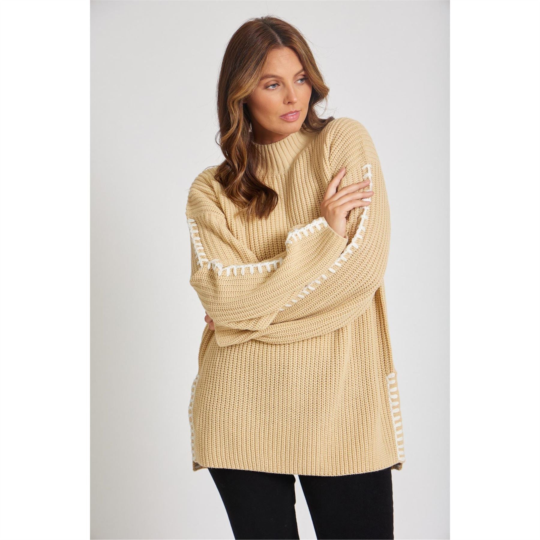 Be You By Contrast Stitch Crew Neck Jumper