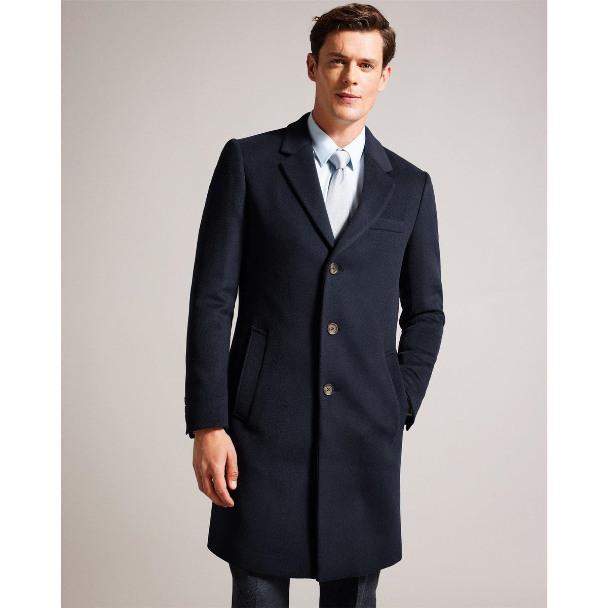 Ted Baker Solid Patterned Over Coat with Flap Pocket