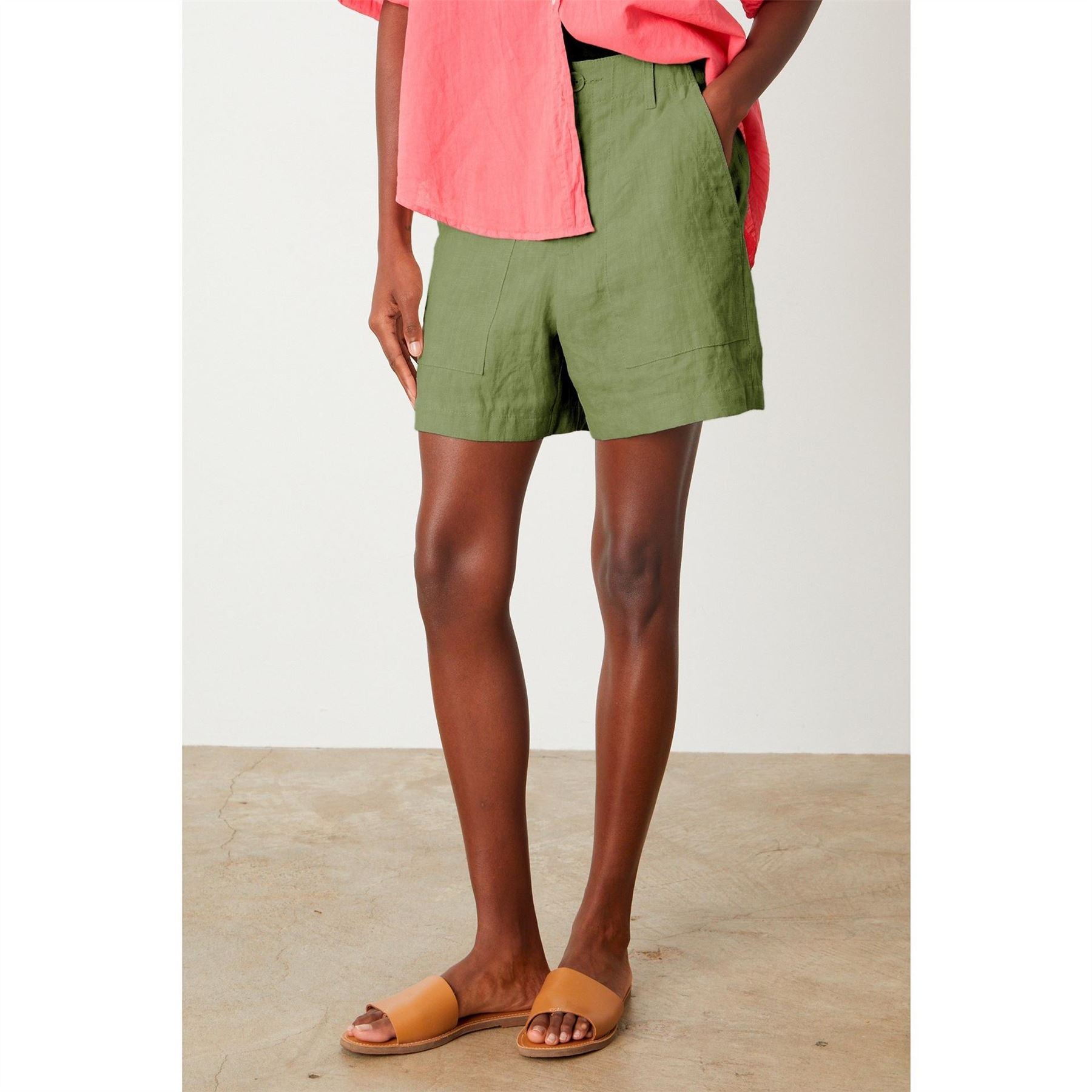 Velvet by Graham and Spencer Solid Patterned Linen Bermuda Shorts