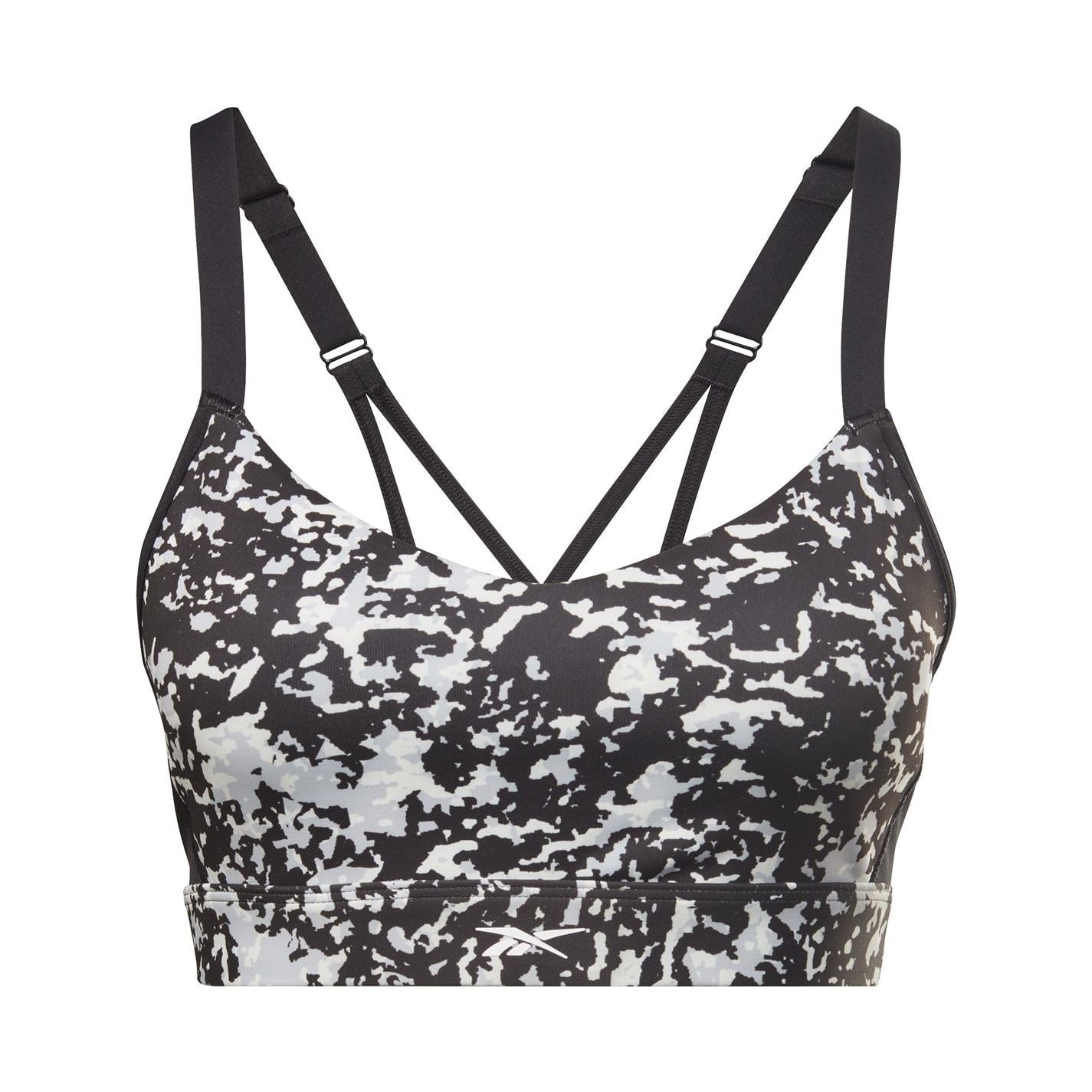 Reebok Womens Lux Speckle Modern Safari Strappy Bra Medium Impact Sports