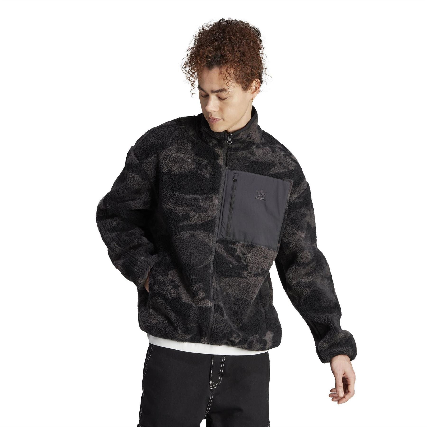 adidas Originals Camo Mock Neck Relaxed Fit Fleece Jacket