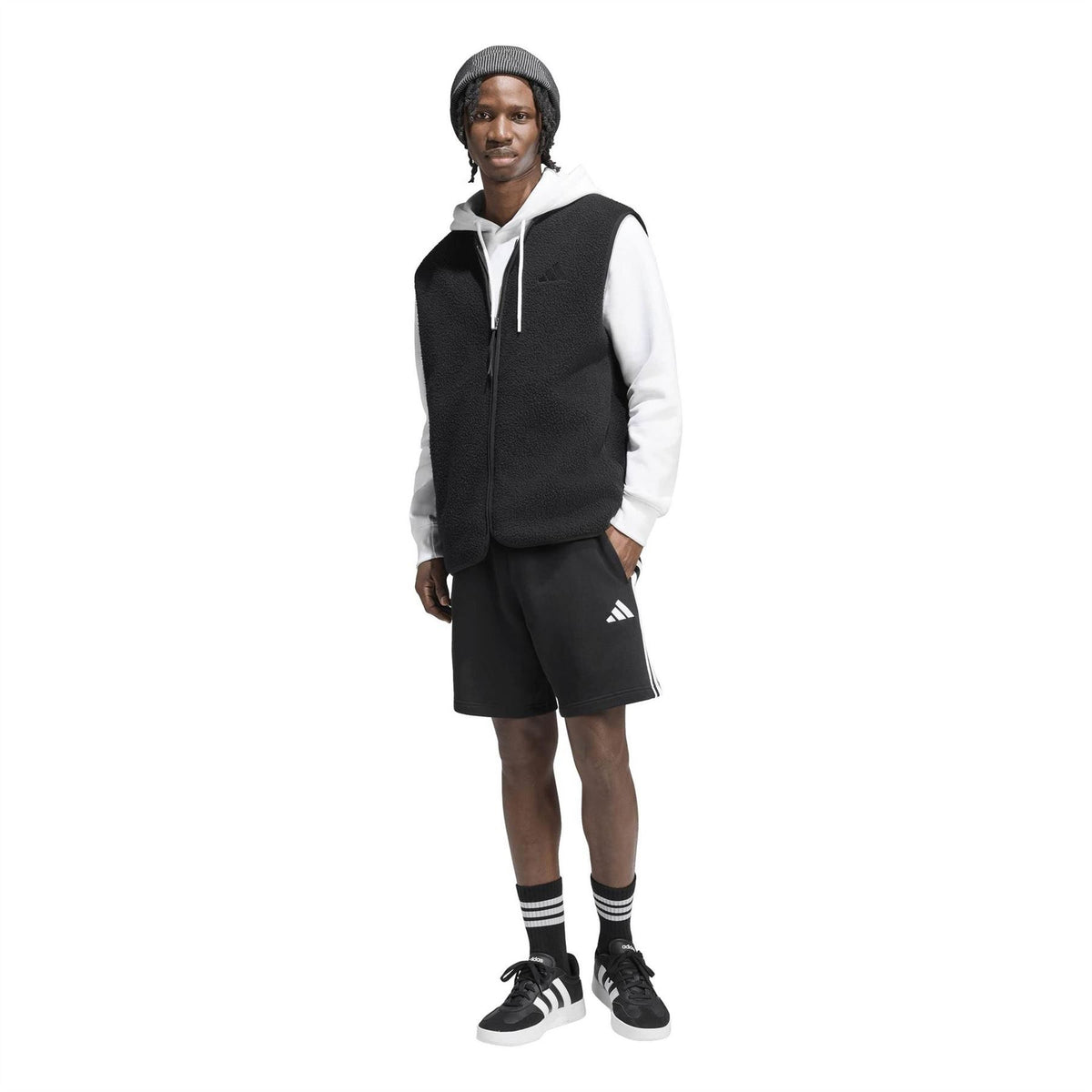 adidas Mens Essentials 3 Stripe Fleece Shorts