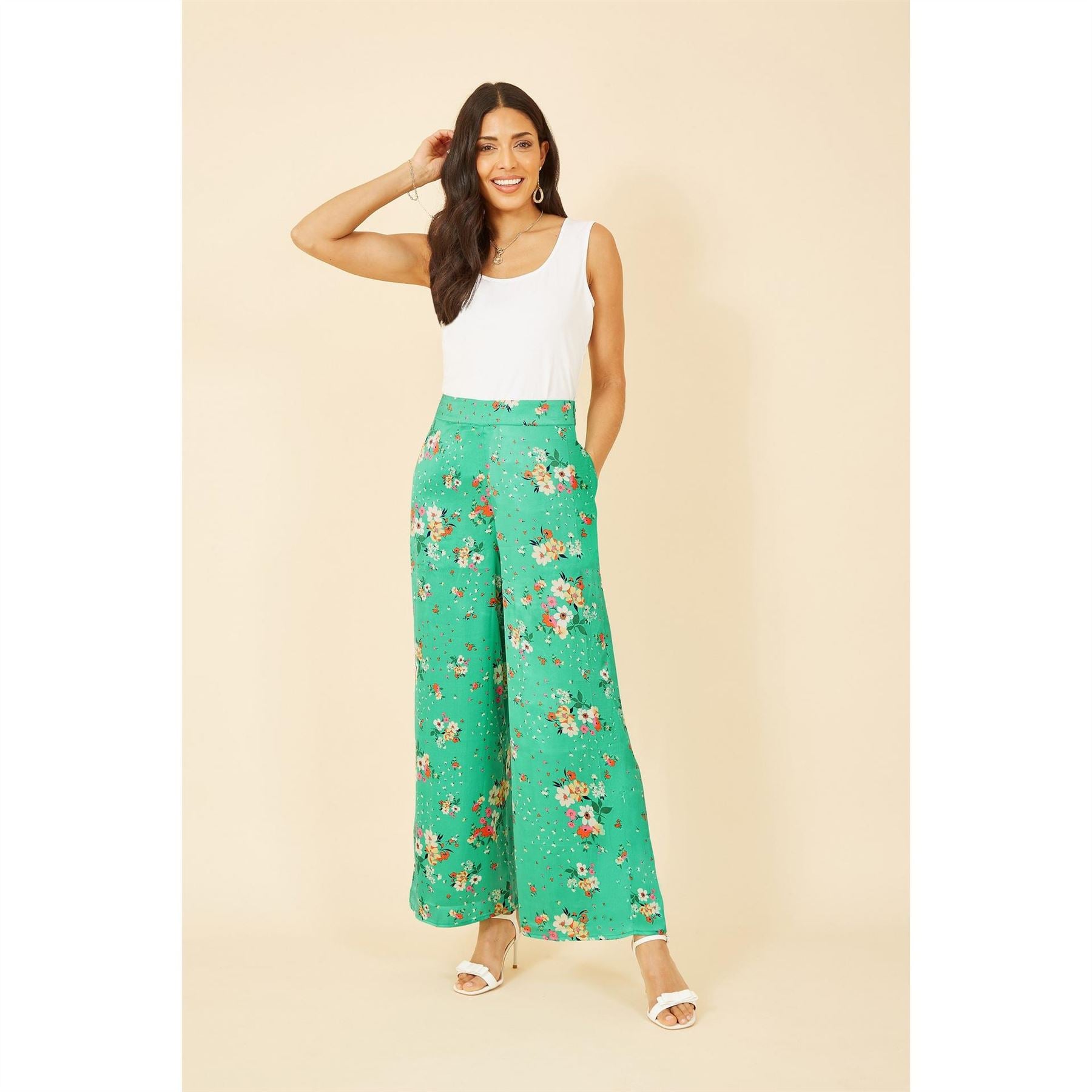 Yumi Floral Satin Wide Leg Trousers