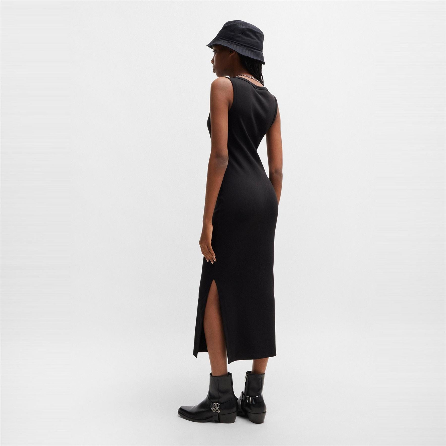 Hugo HUGO Nalimera Ribbed Midi Dress with Logo Detail