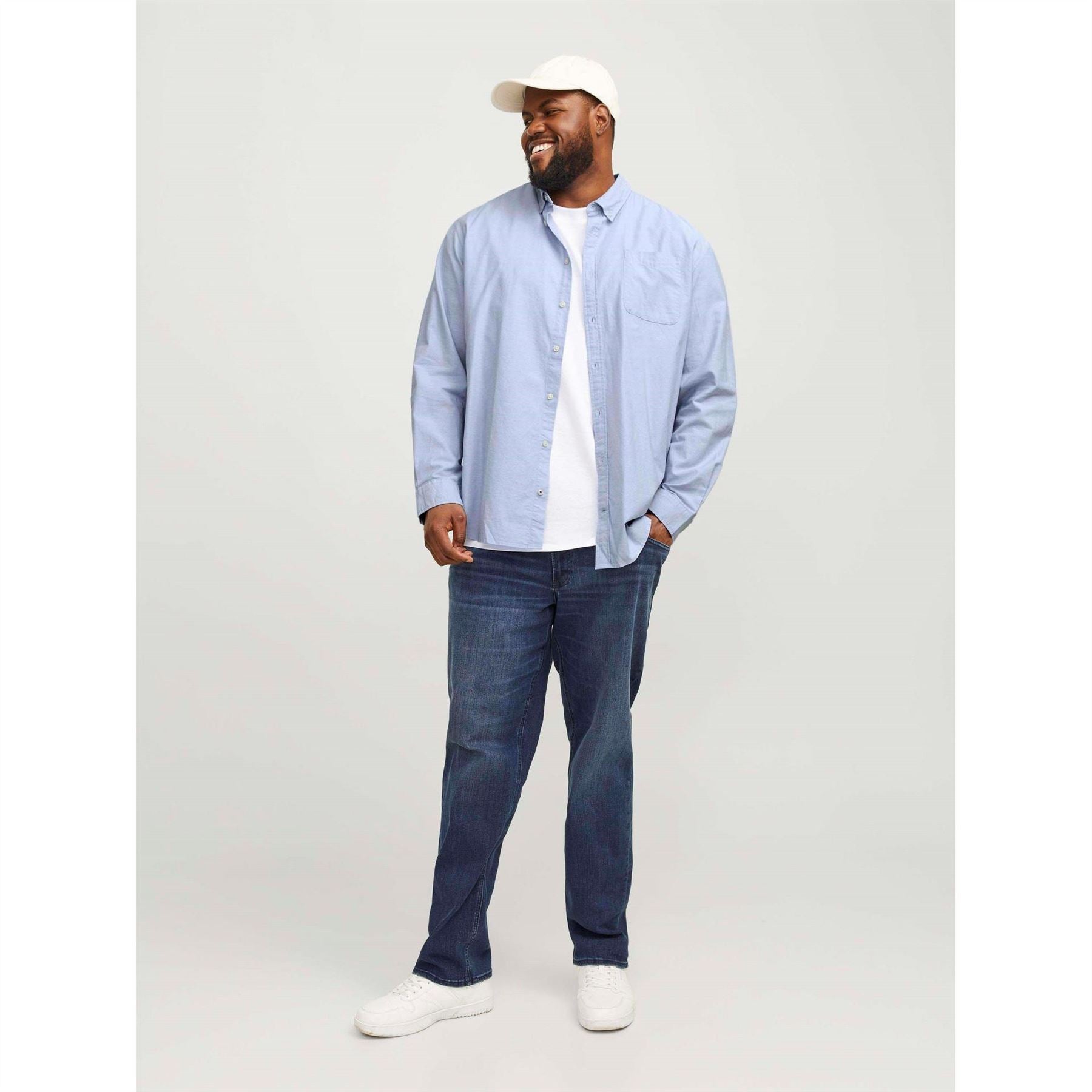 Jack and Jones Oxford Chest Pocket Collared Long Sleeve Cuban Shirt