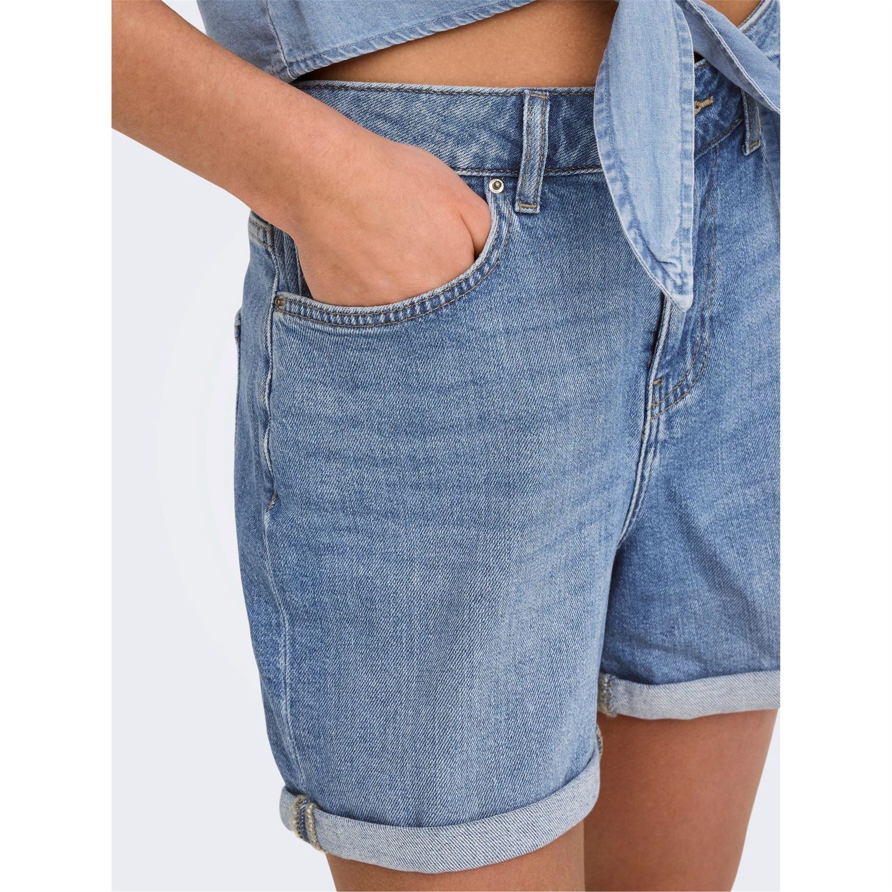 Only Denim Bermuda Shorts with Banded Hem