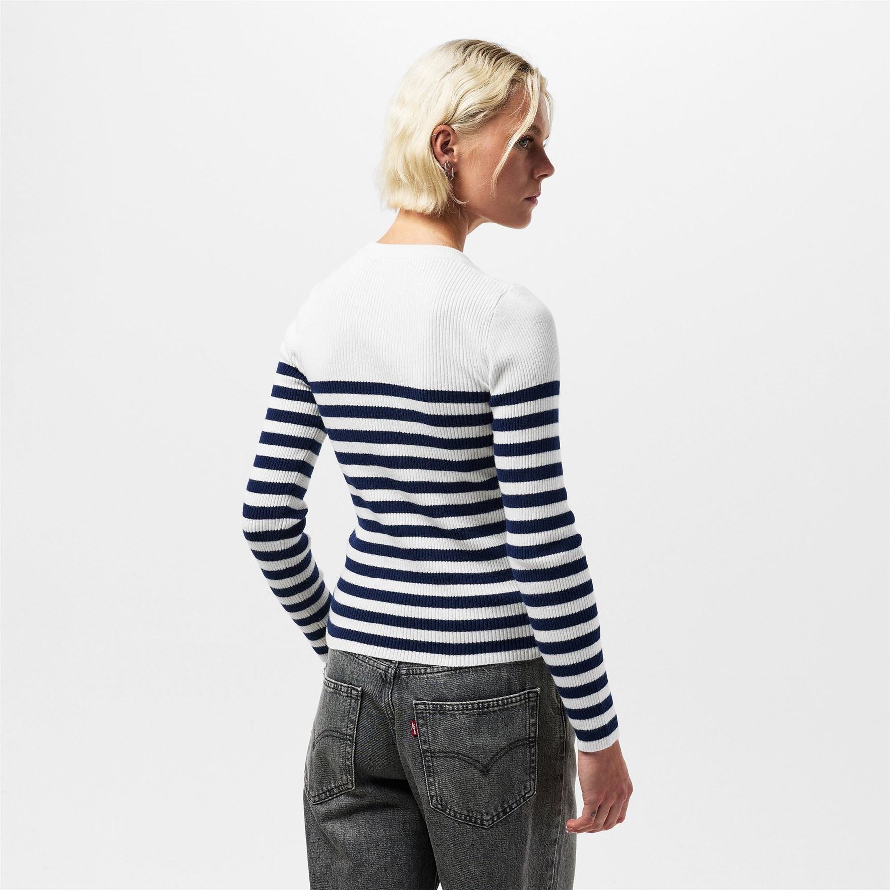Levis Ribbed Collar Crew Neck Long Sleeve Sweater