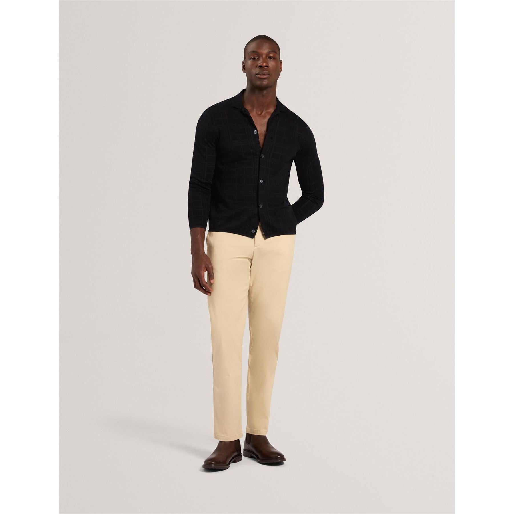 Ted Baker Button Through Cotton Knitted Long Sleeve Polo