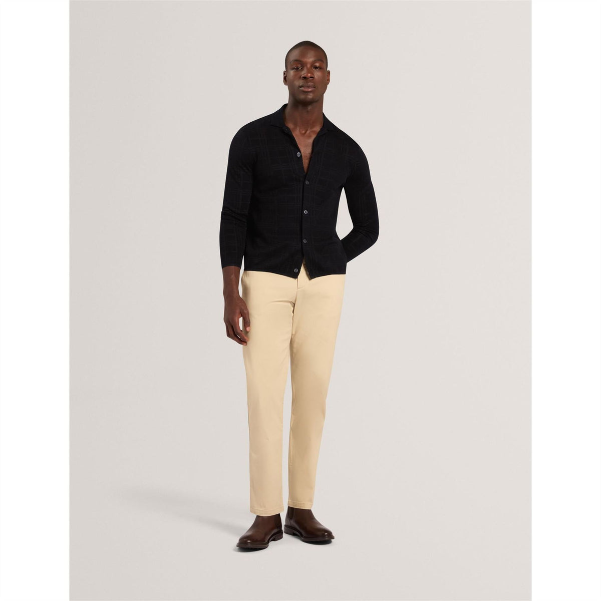 Ted Baker Button Through Cotton Knitted Long Sleeve Polo
