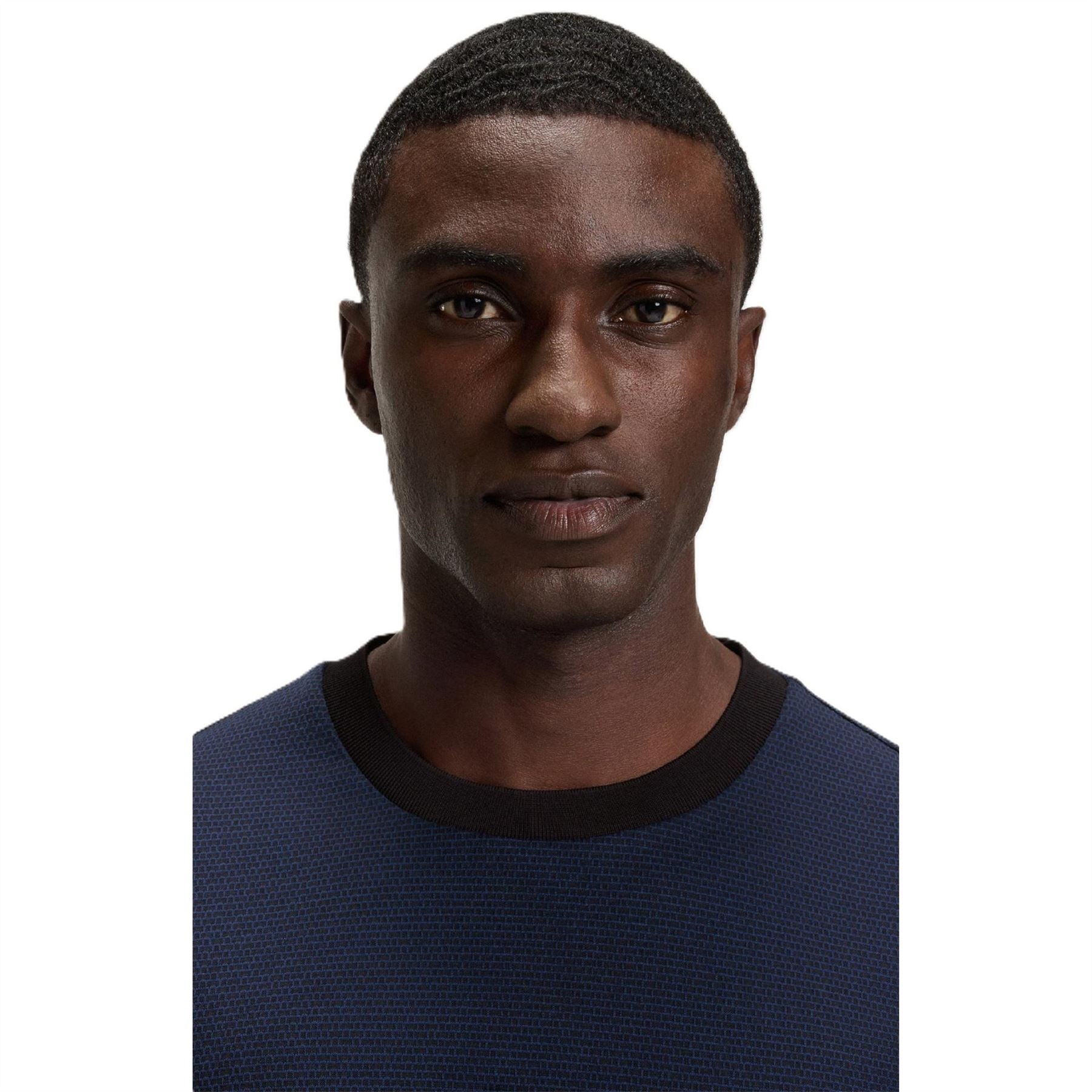 Boss Crew Neck Ribbed Collar Short Sleeve T-Shirt