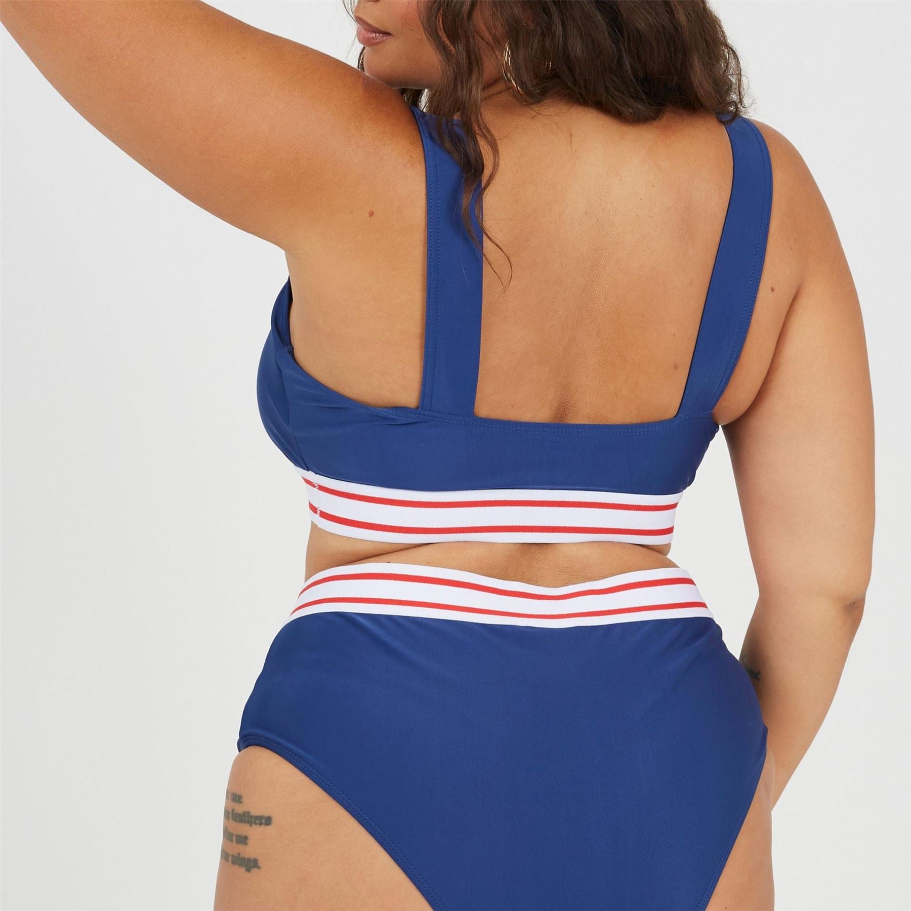 Brave Soul Plus Size Wide Strap Bikini Top With Contrast Stripe Elastic