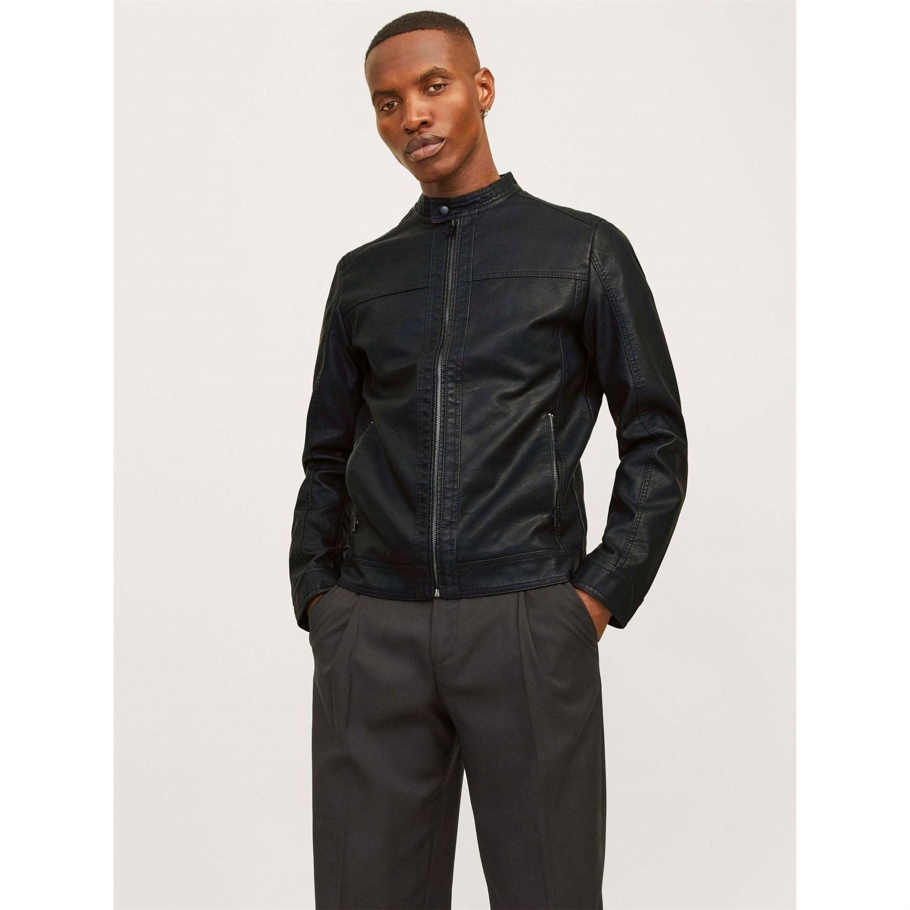 Jack and Jones Warner Solid Patterned Snap Button Zipped Pocket Jacket