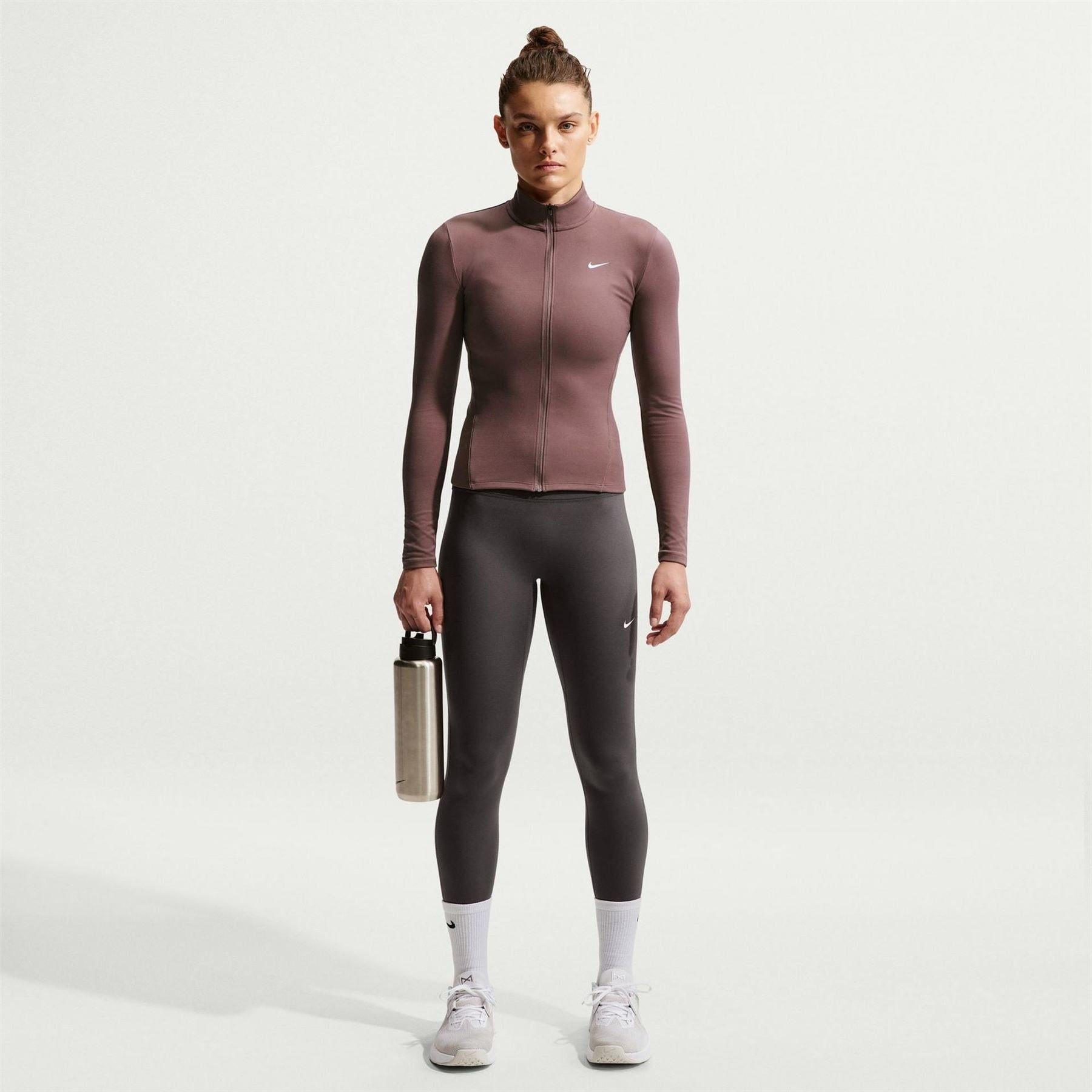 Nike Solid Patterned Ribbed Cuff Full Zipper Track Jacket