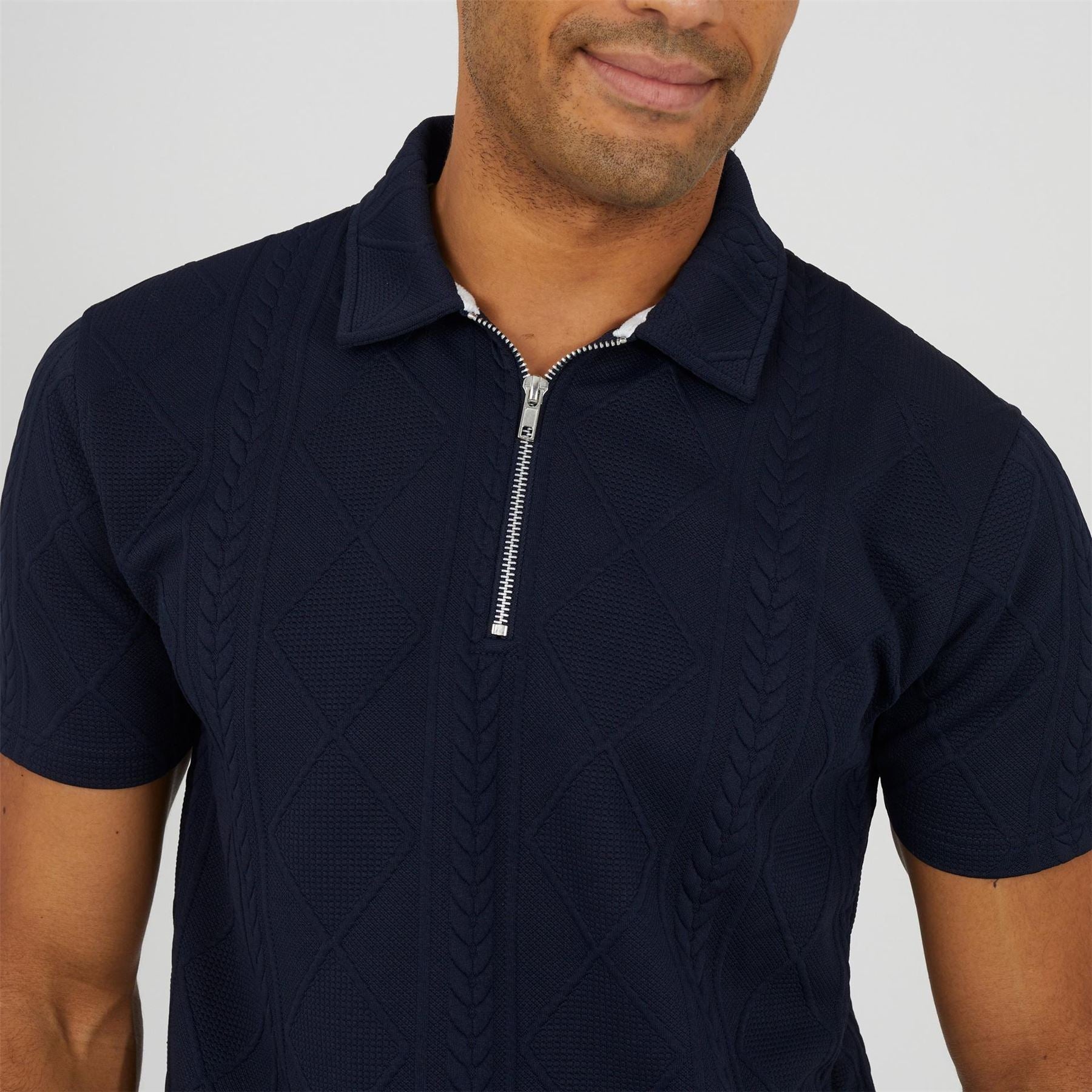 Brave Soul Short Sleeved Polo Shirt With Quarter Zip