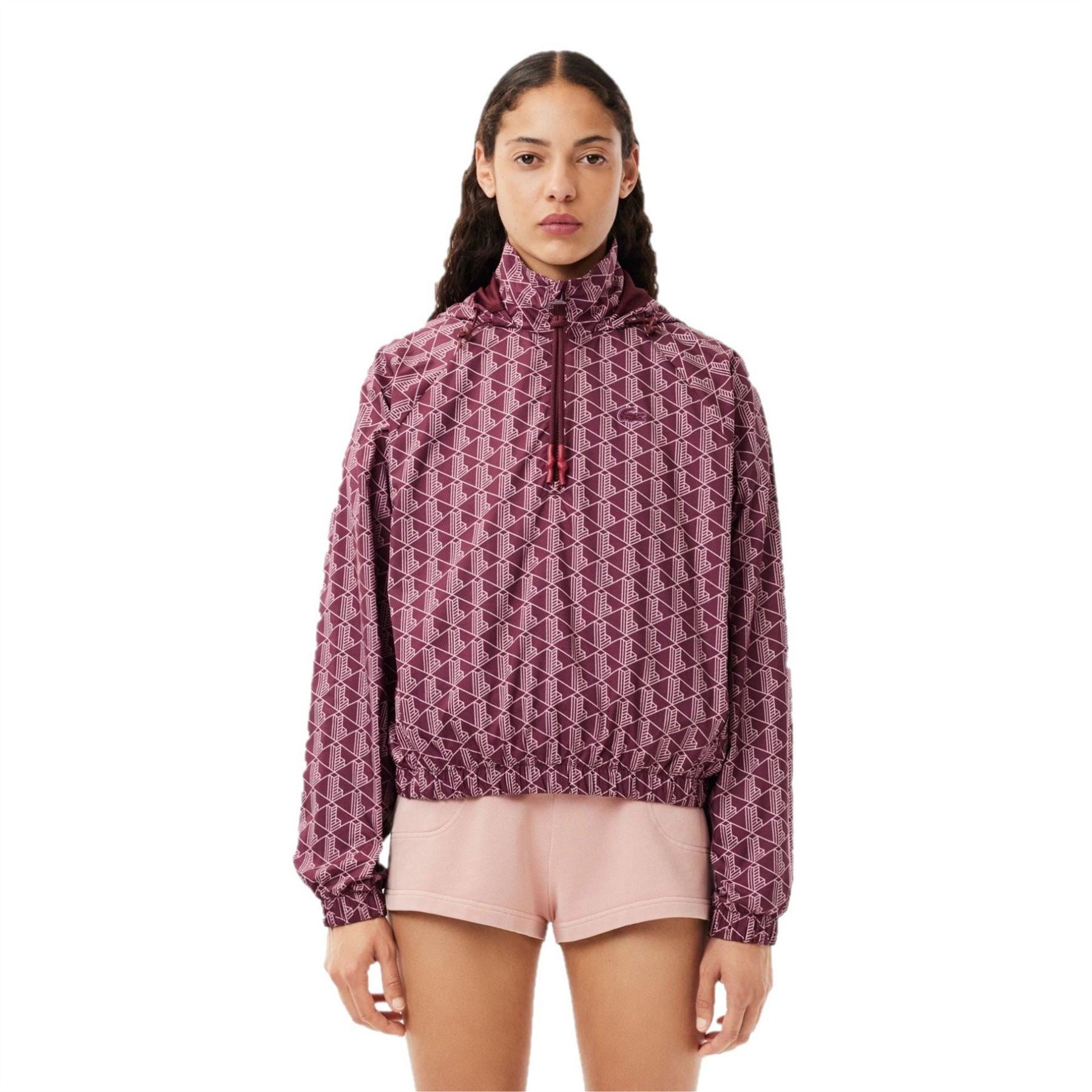Lacoste Hooded Geometric Patterned Rain Jacket