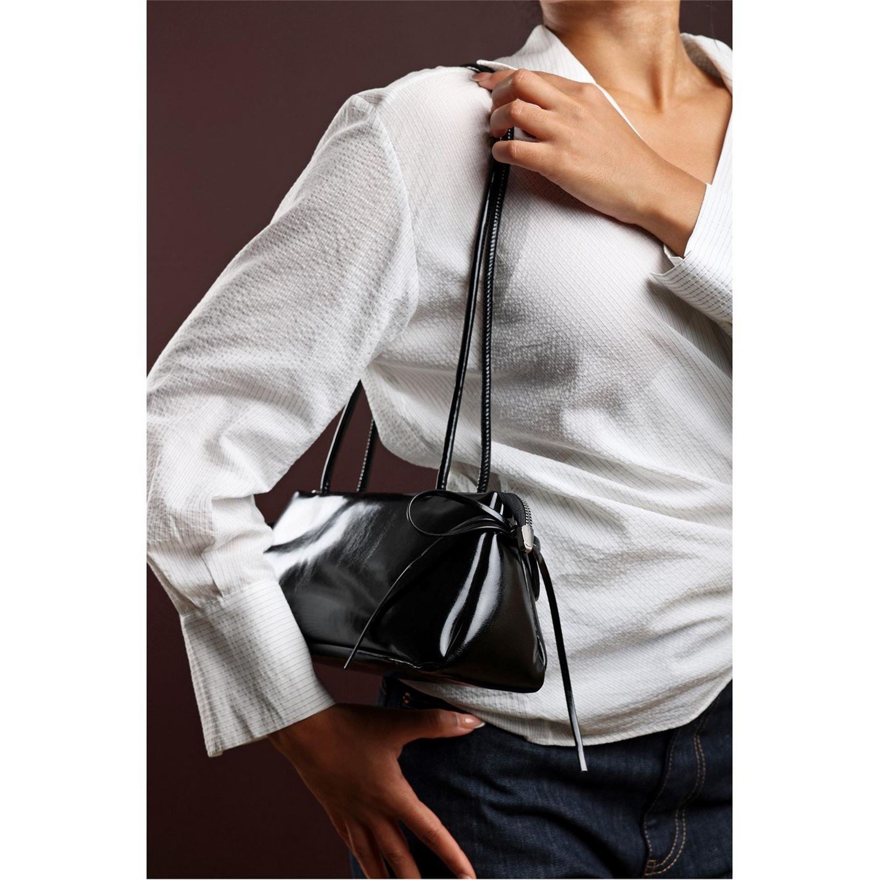 Wheres That From Black Patent Handheld Shoulder Bag