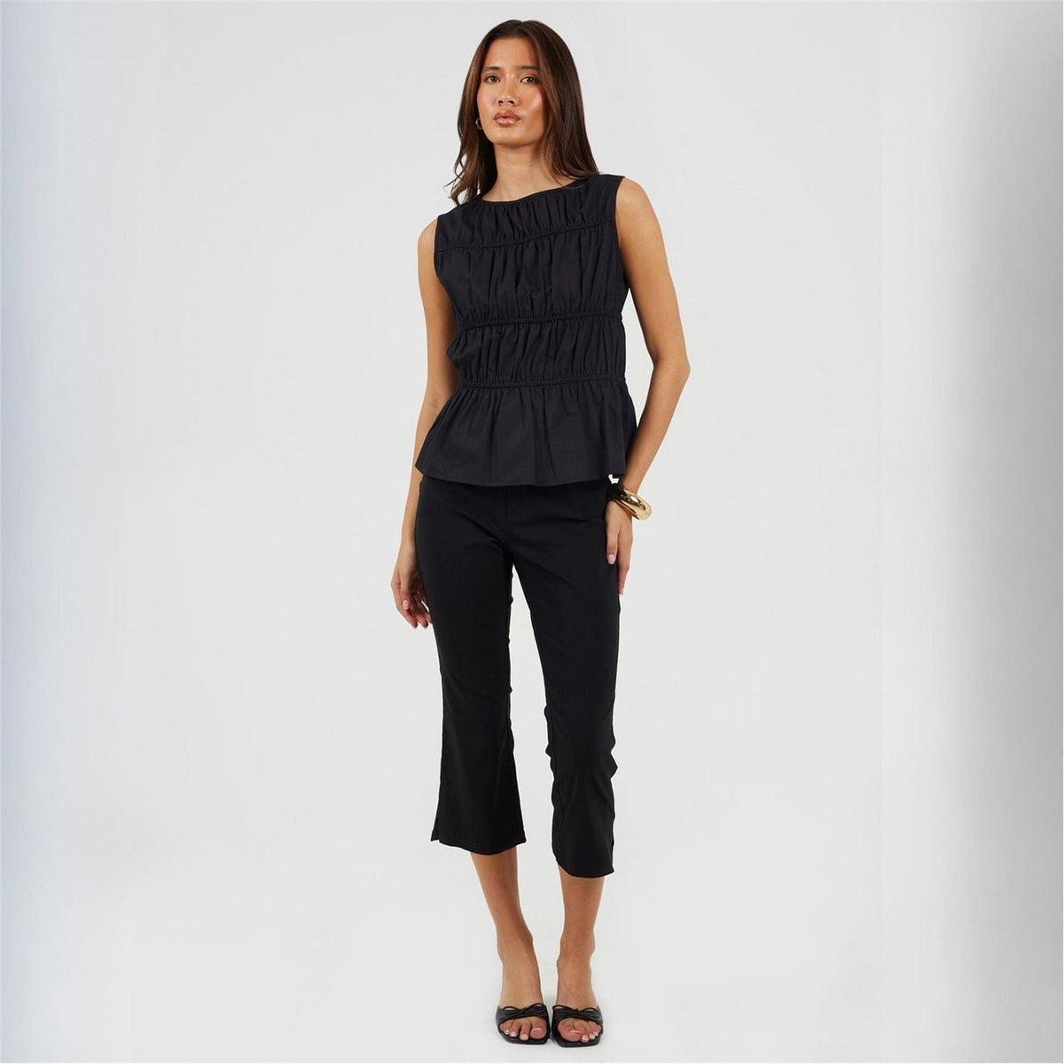 Brave Soul Ladies Black Capri Trousers With Split Hem Detail