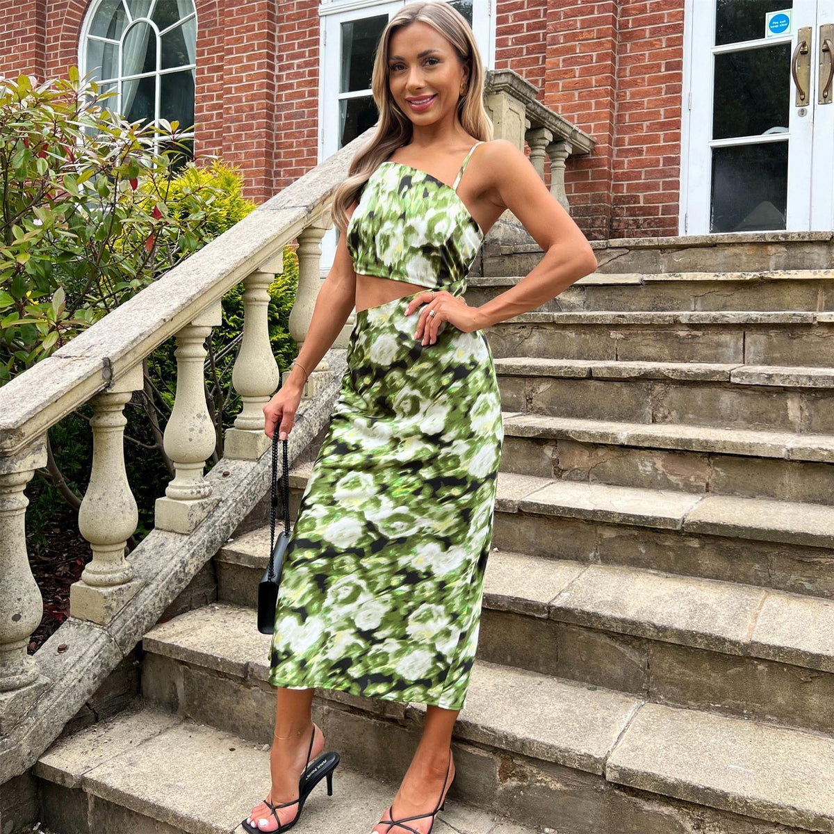 AX Paris Printed Asymmetric Cut Out Midi Dress
