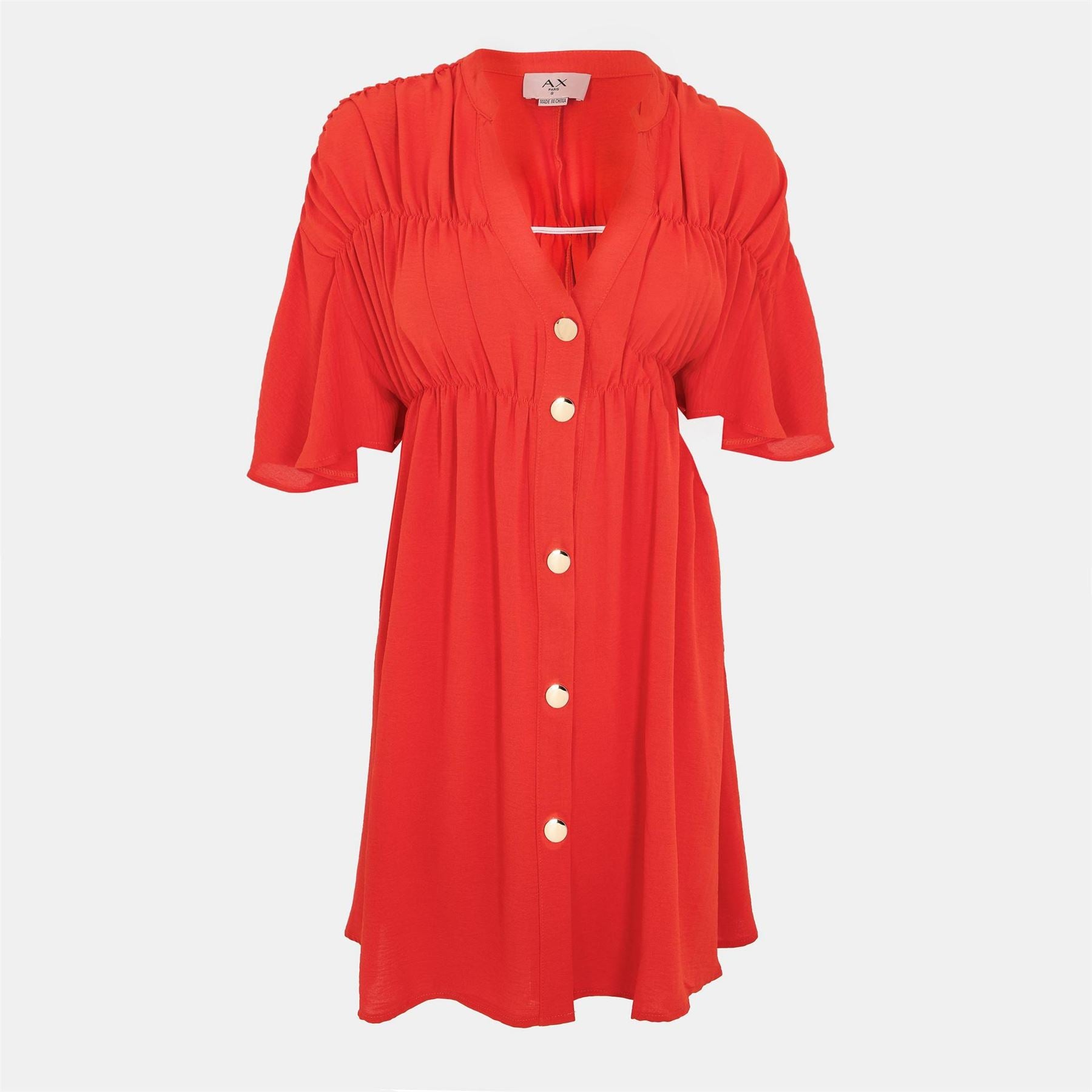 AX Paris Orange Button Up Ruched Detail Smock Dress