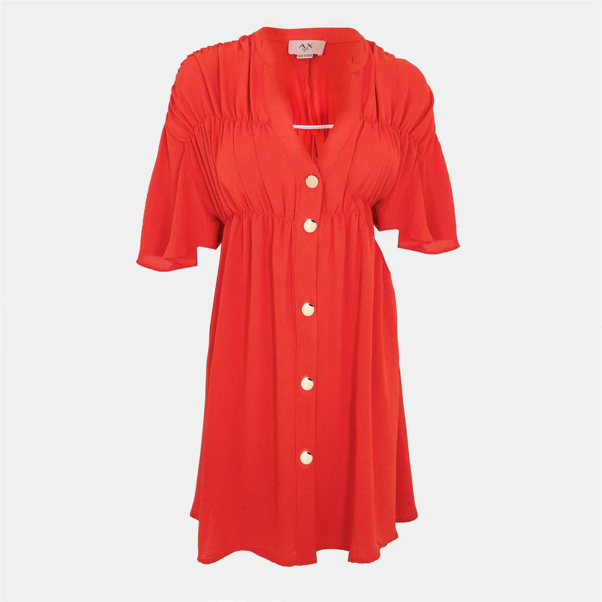 AX Paris Orange Button Up Ruched Detail Smock Dress