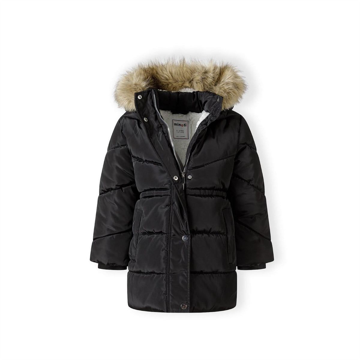 Minoti Winter Coat With Faux Fur Trim Black