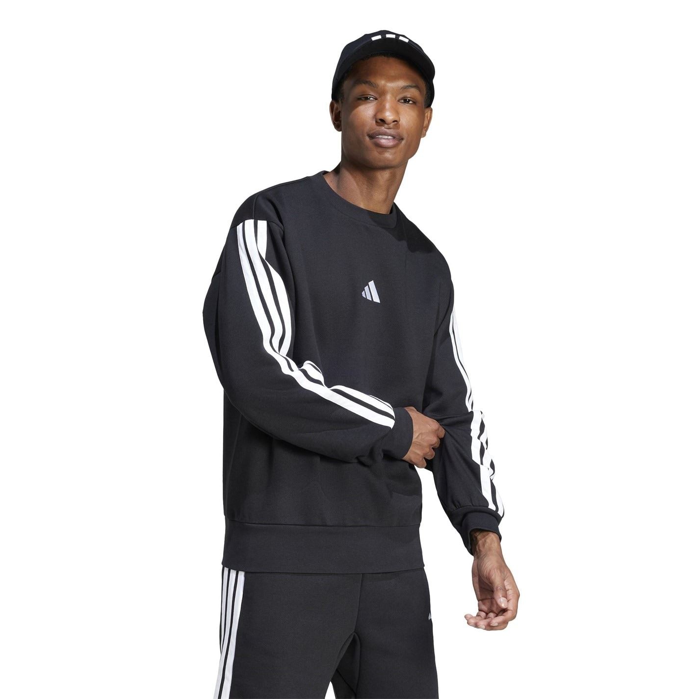 adidas Mens Essentials Crew 3 Stripes Pullover Sweatshirt