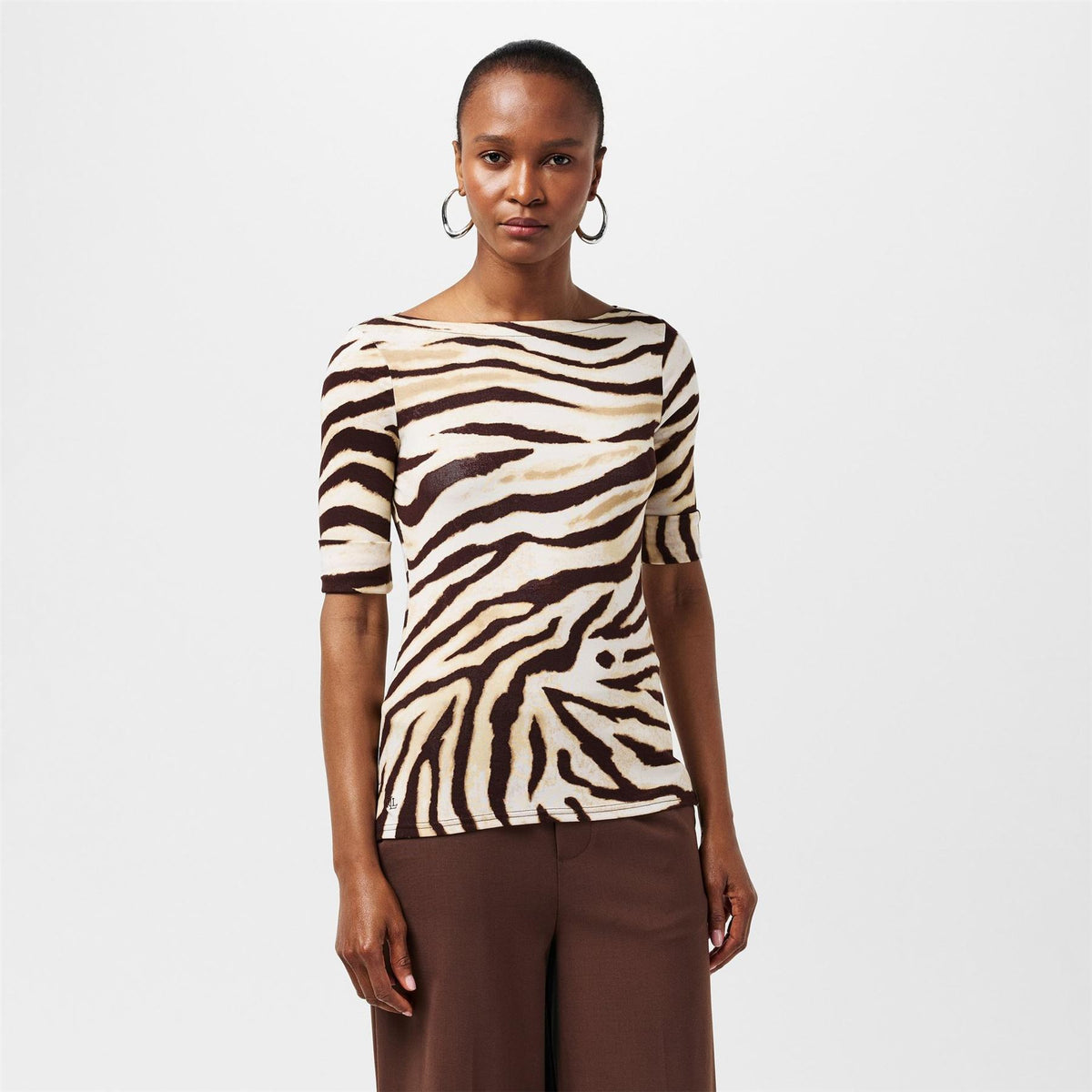 Lauren by Ralph Lauren Judy Three Quarter Sleeve Boat Neck T-Shirt