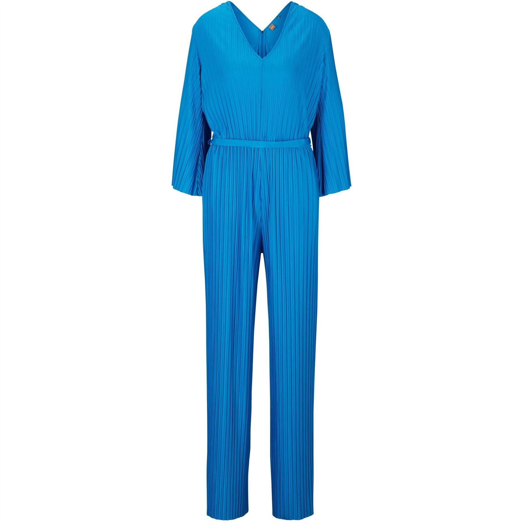 Boss V-Neck Three Quarter Sleeve Vertical Stripe Blouson Jumpsuit