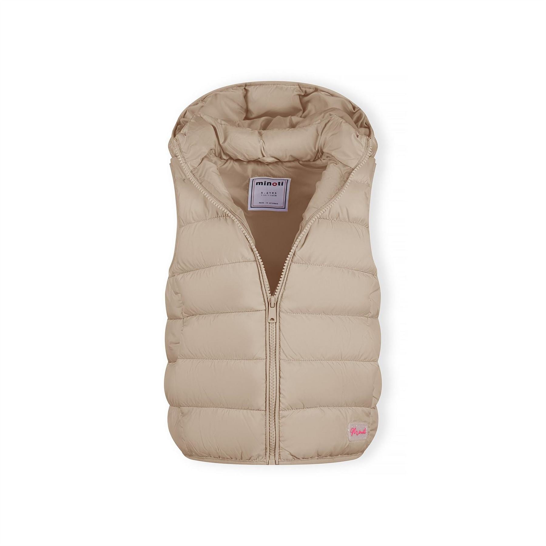 Minoti Girls Quilted Gilet Removable Hood Beige