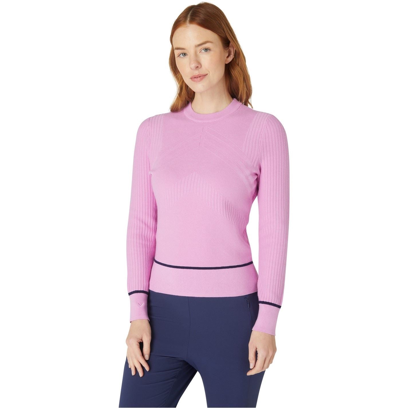 Callaway Crew Neck Ribbed Collar Long Sleeve Sweater