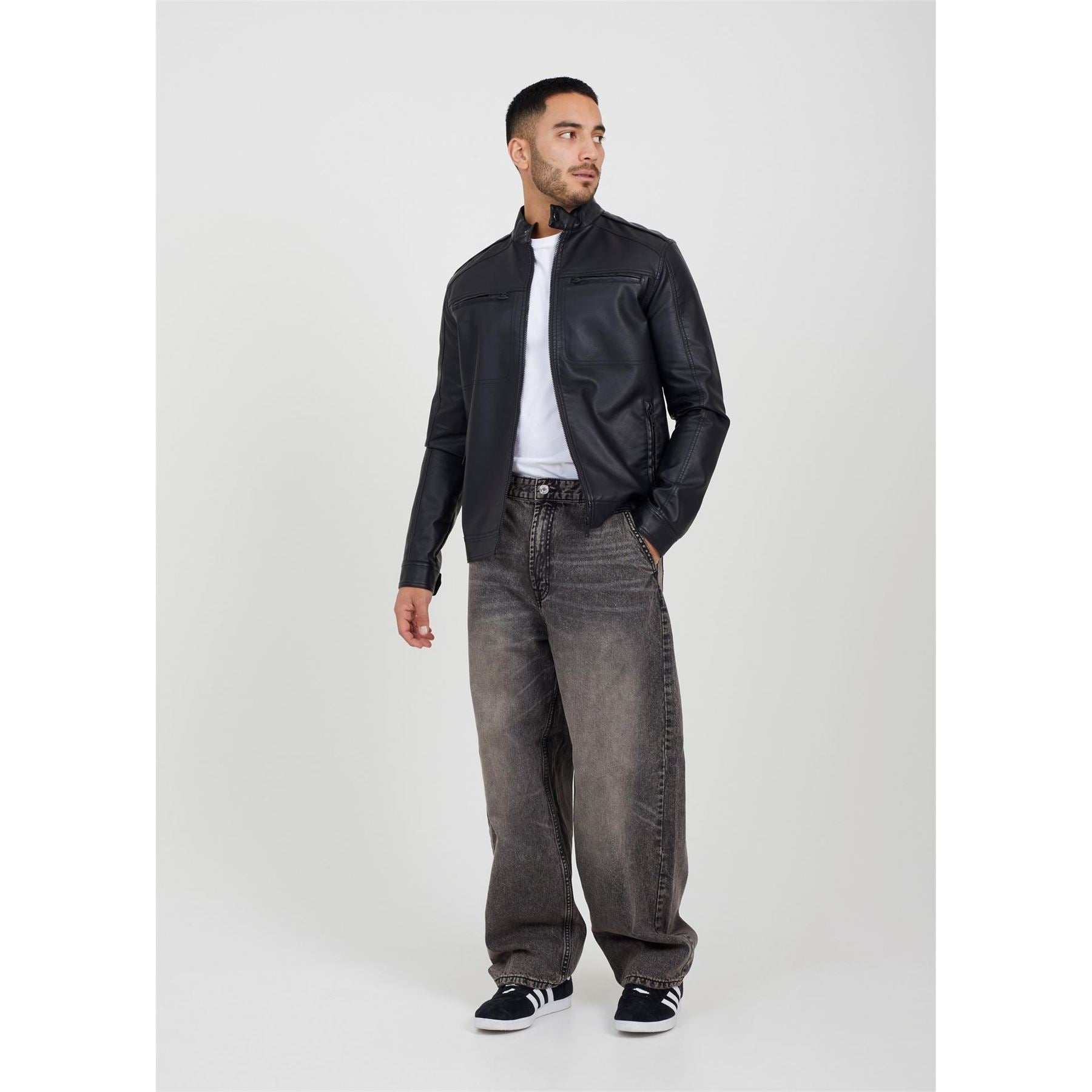 Brave Soul Faux Leather Jacket With Chest Pockets