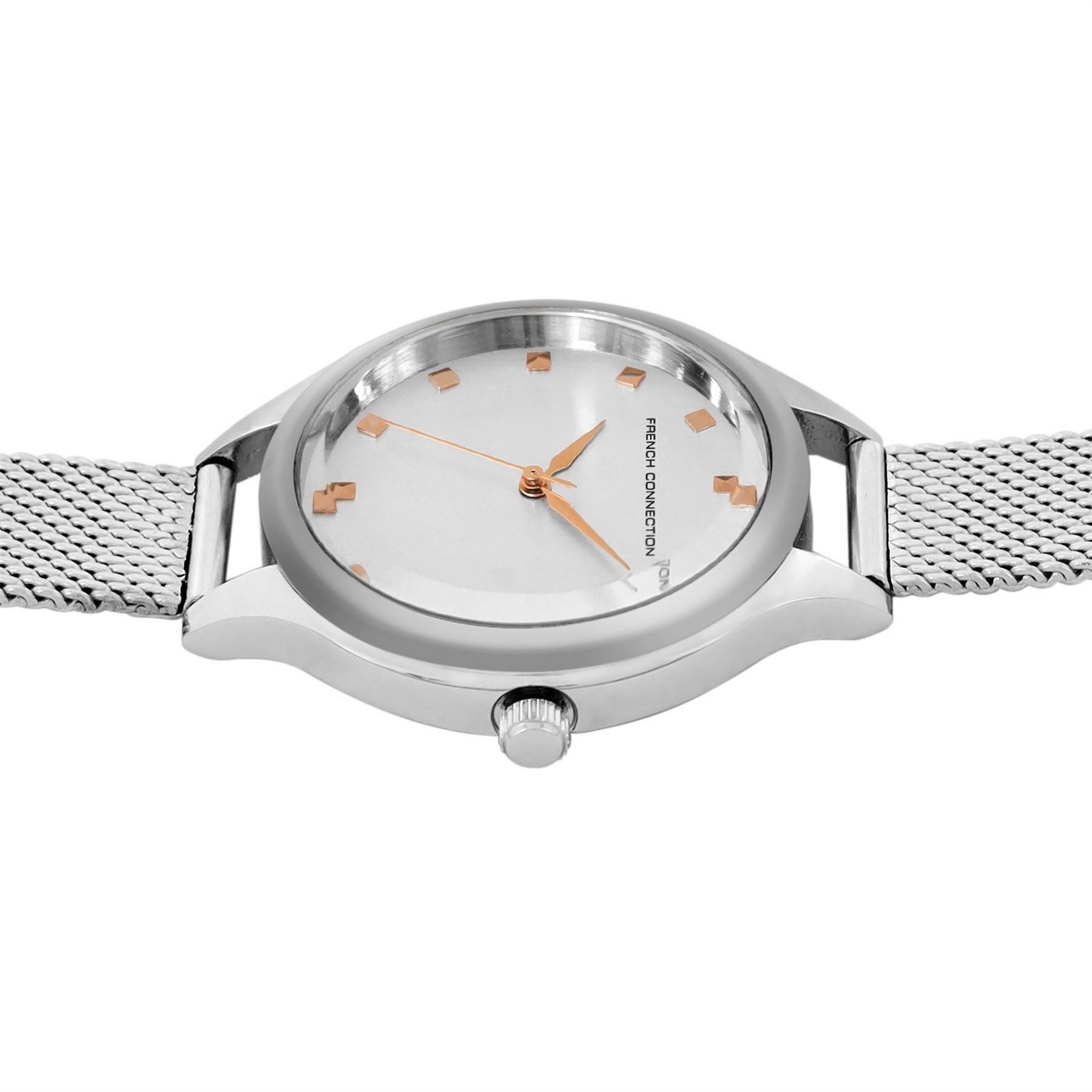 French Connection Connection Silver Case Round Shape Silver Strap Quartz Watch
