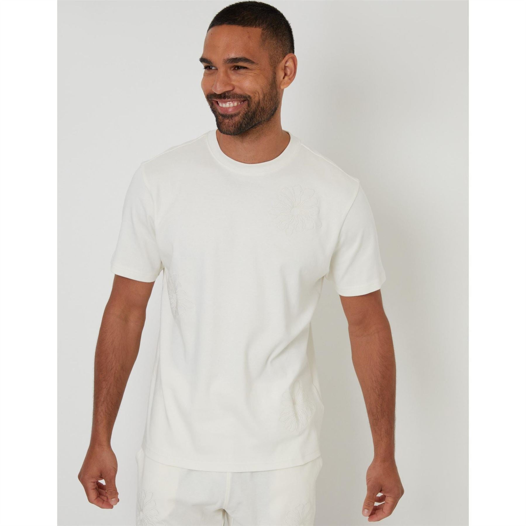 Threadbare Floral Embroidered Regular Fit Crew Neck Short Sleeve T-Shirt