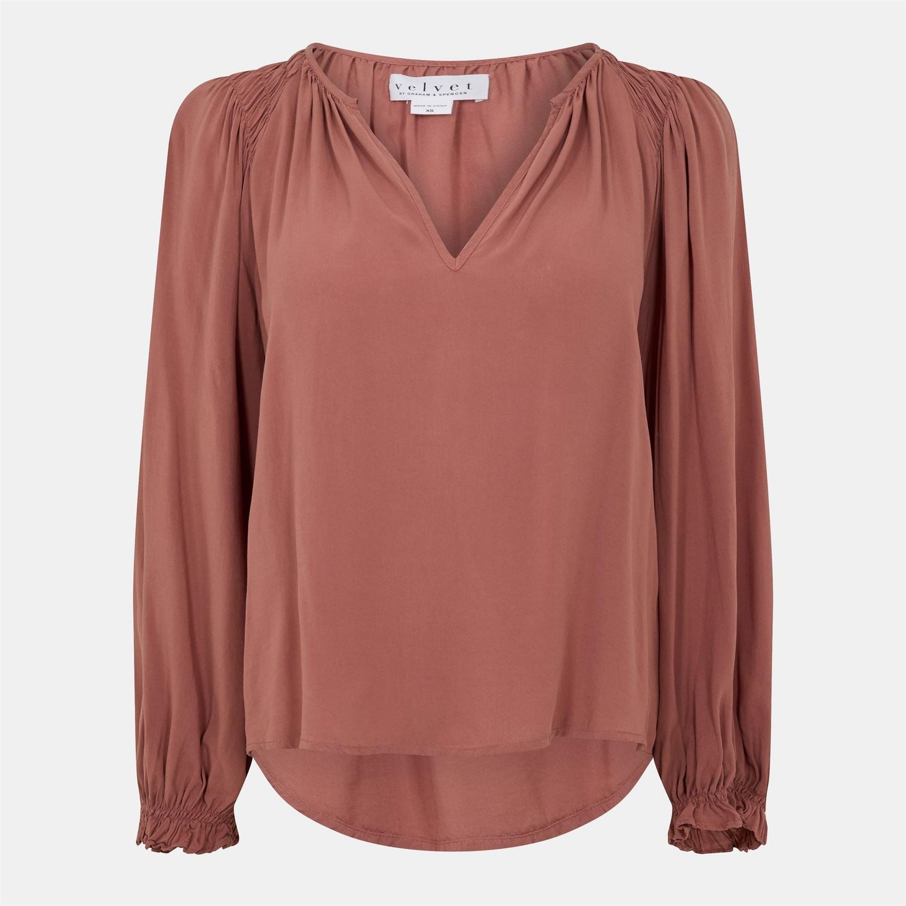 Velvet by Graham and Spencer Regular Fit V-Neck Bishop Sleeve Blouse