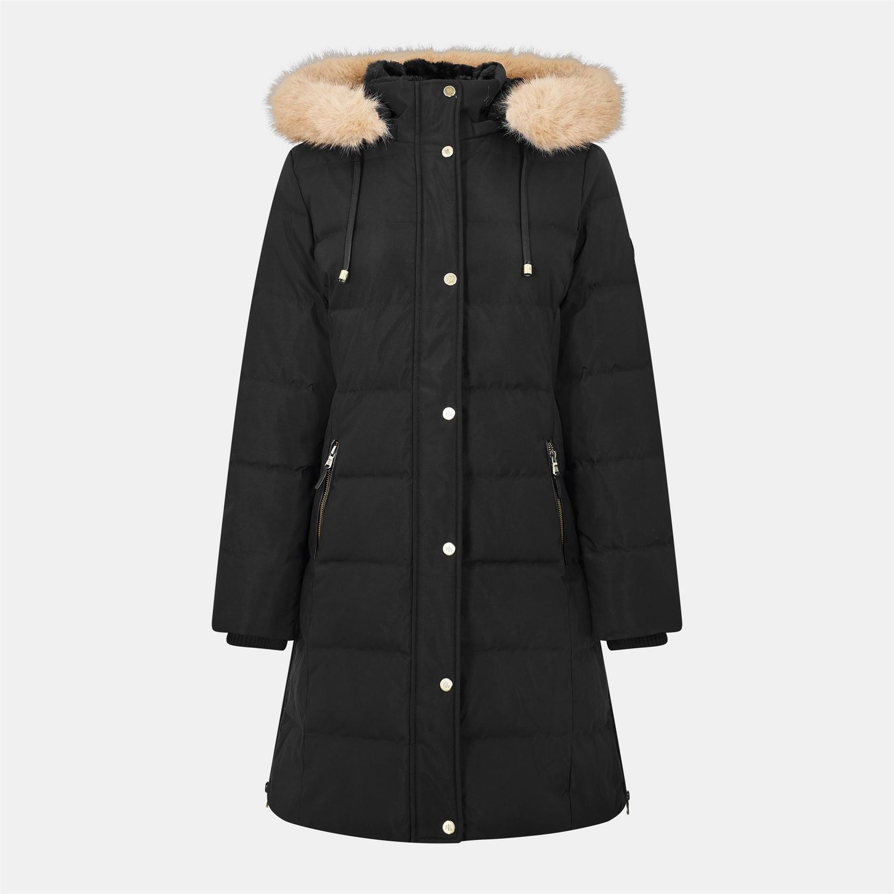 Lauren by Ralph Lauren Real Leather Fur Hood Medium Puffer Jacket