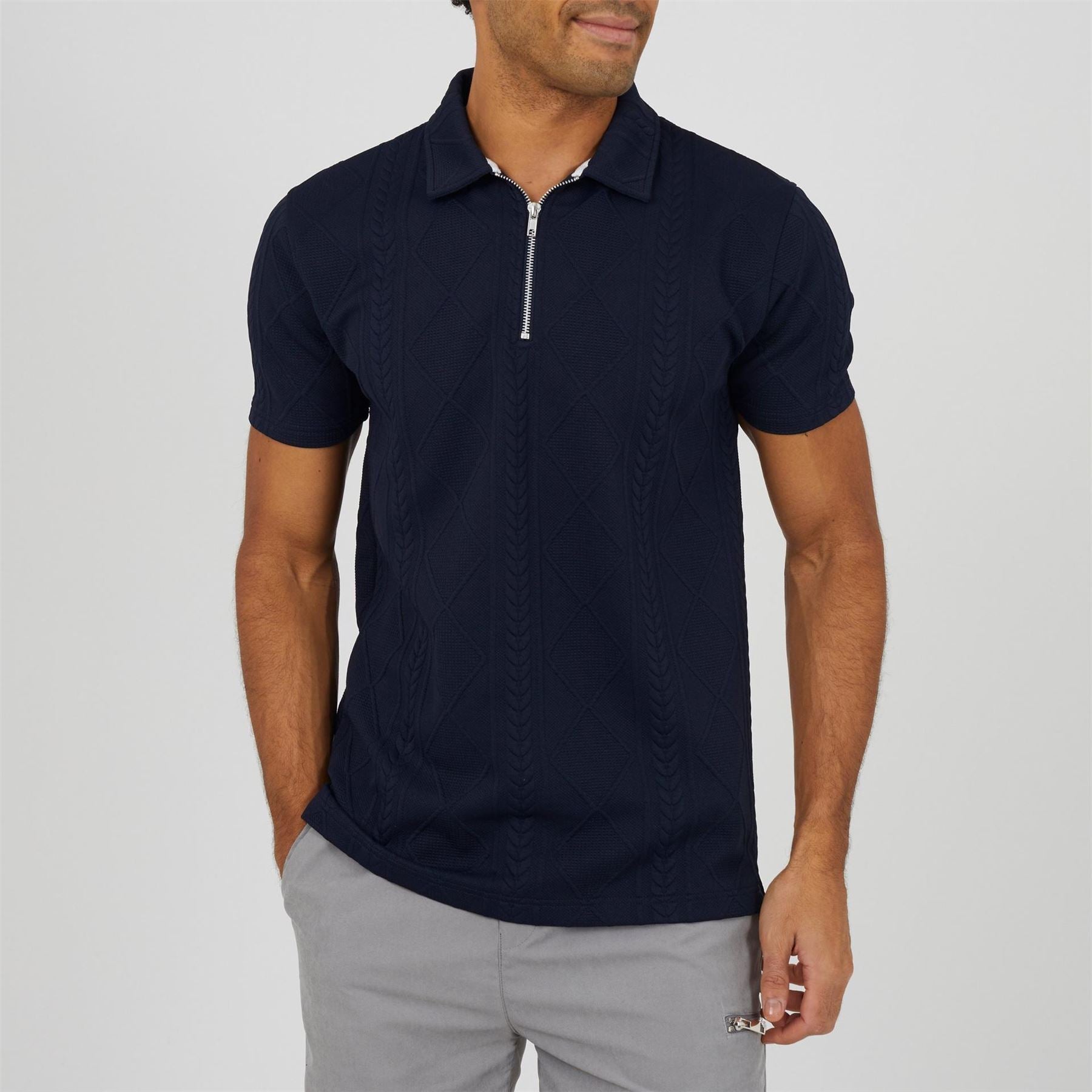 Brave Soul Short Sleeved Polo Shirt With Quarter Zip