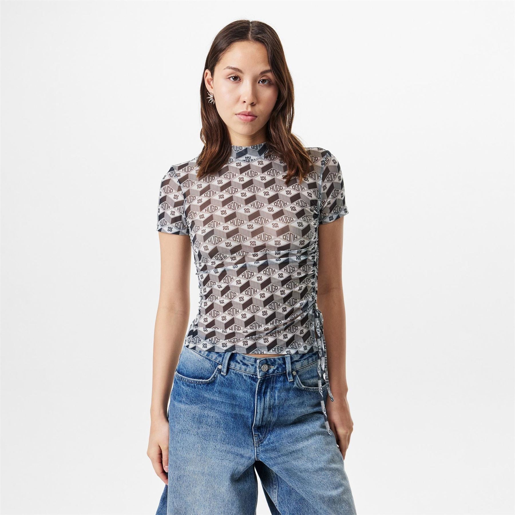Hugo Mock Neck Slim Fit Lettering T-Shirt