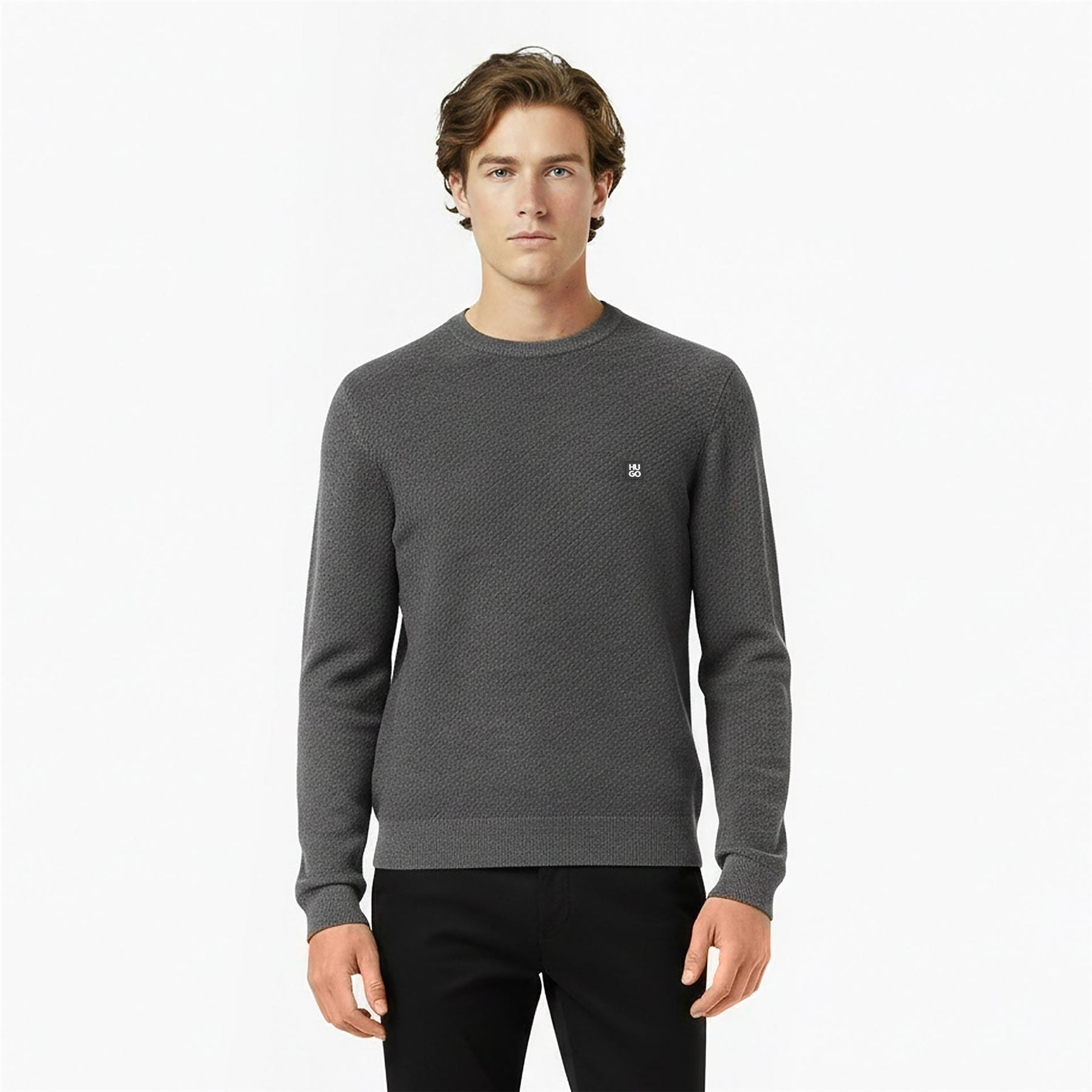 Hugo HUGO Crew Neck Wool Jumper with Logo Detail (Setal)