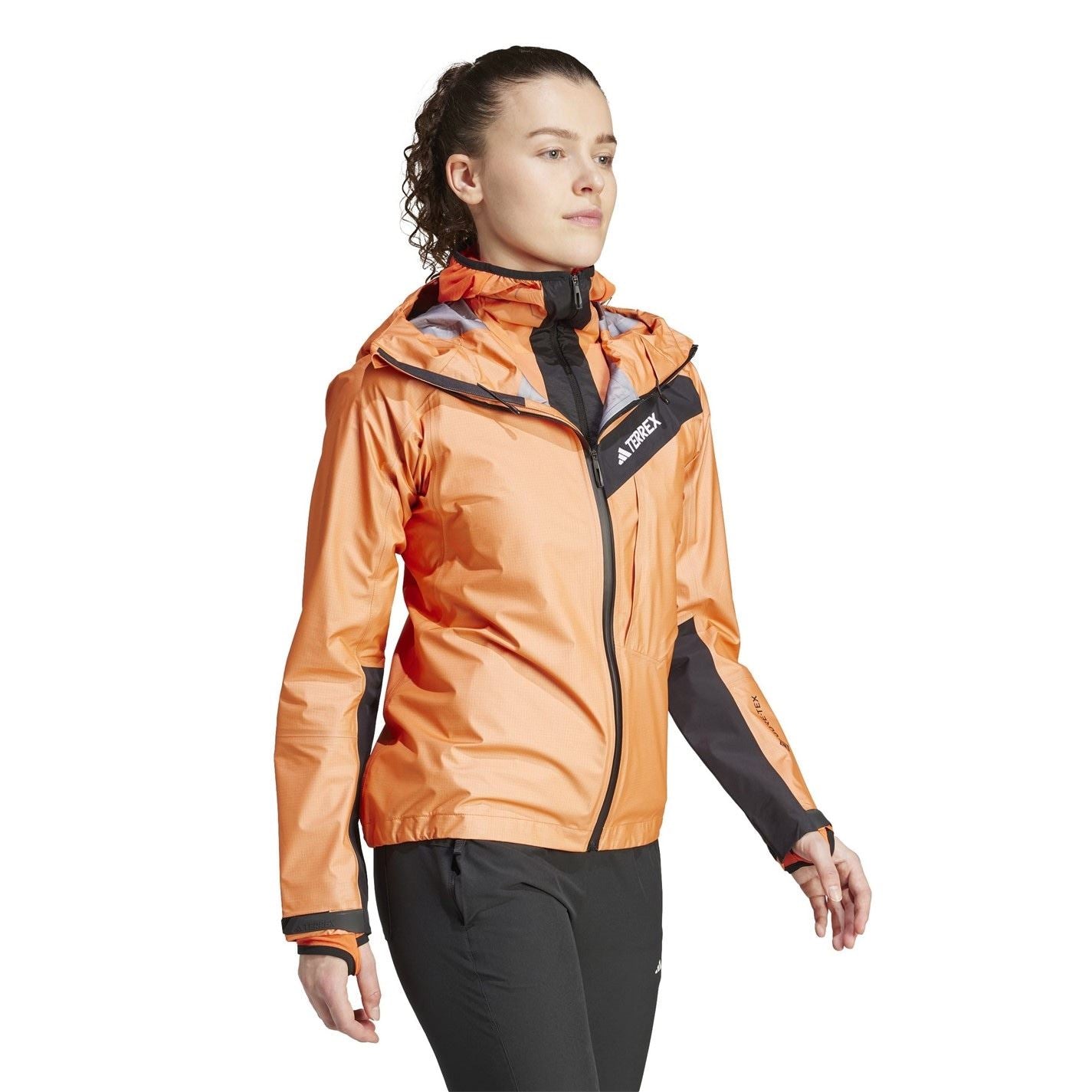 adidas Women's Solid Patterned Hooded Full Zipper Rain Jacket
