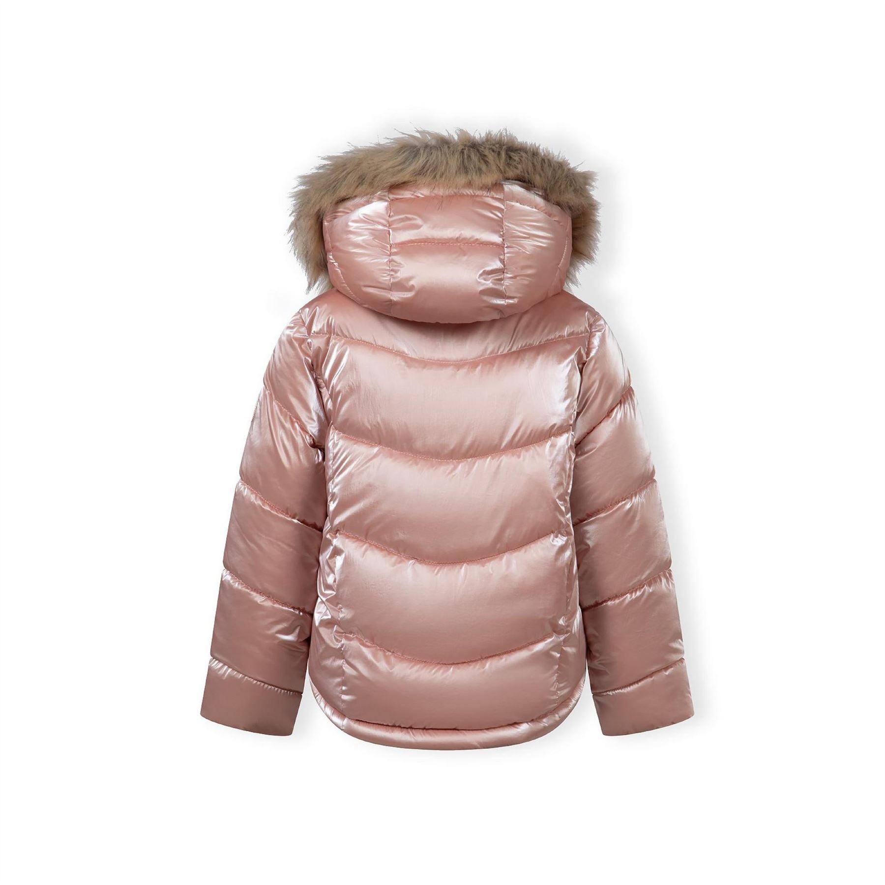 Minoti Girls Winter Jacket With Metallic Finish And Faux Fur Pink