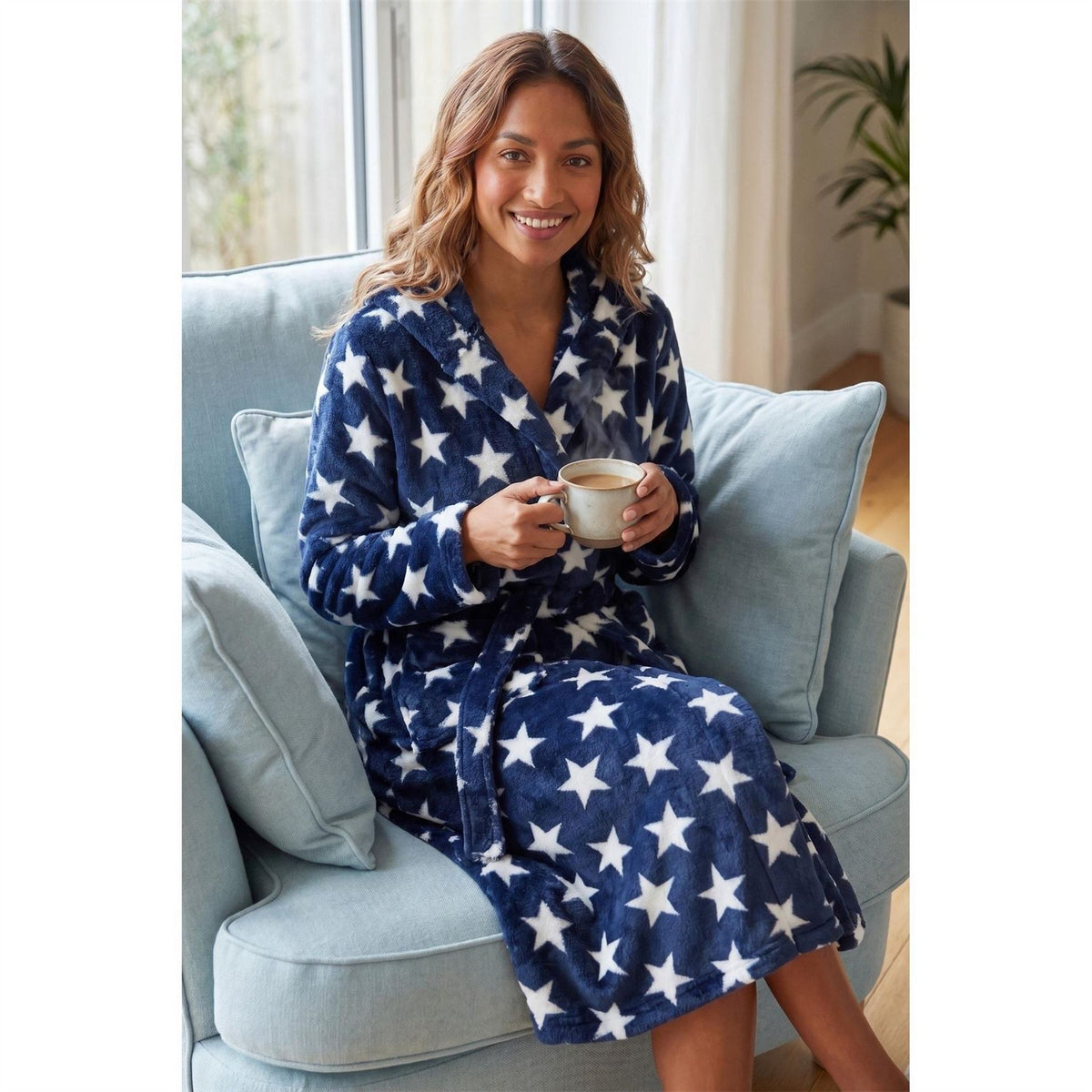 Camille Womens Supersoft Fleece Hooded Calf Length Bathrobe