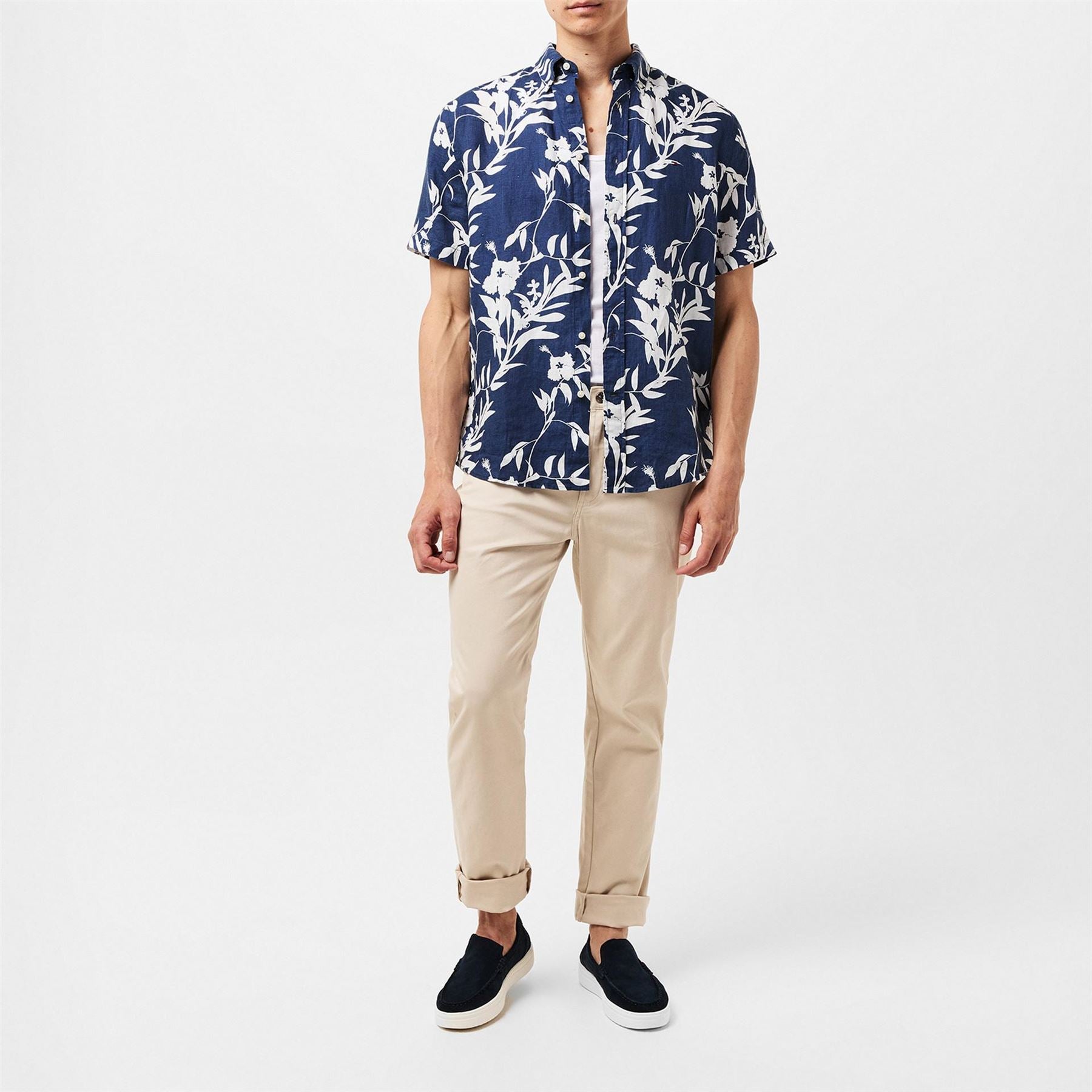 Tommy Hilfiger Linen Tropical Print Short Sleeve Patterned Shirt