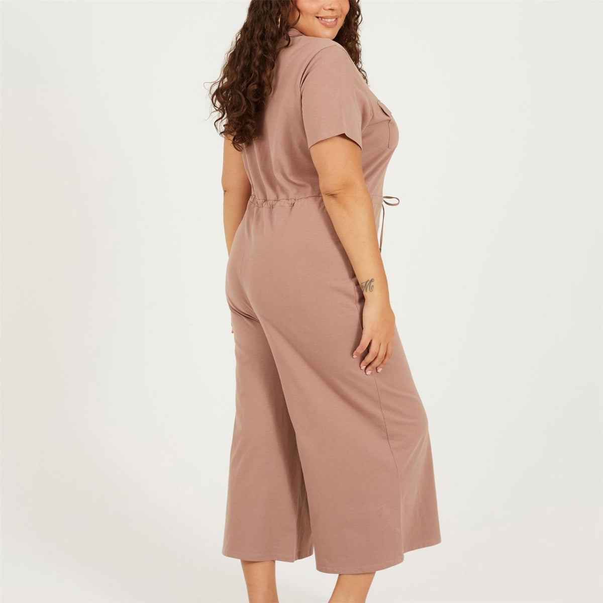 Brave Soul Crew Neck Short Sleeve Solid Patterned Culotte Jumpsuit