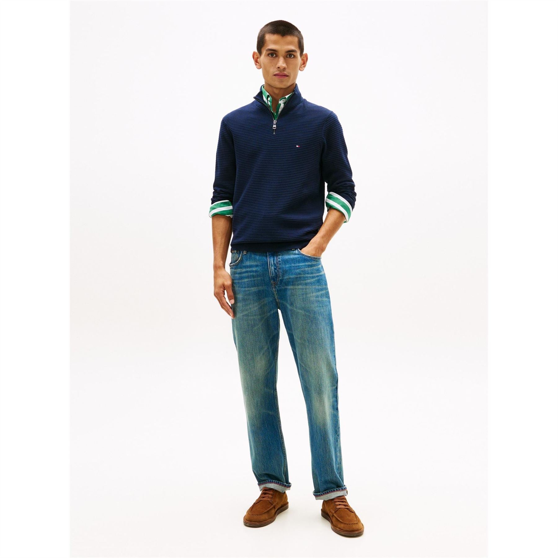 Tommy Hilfiger Zip Neck Funnel High Collar Long Sleeve Sweater